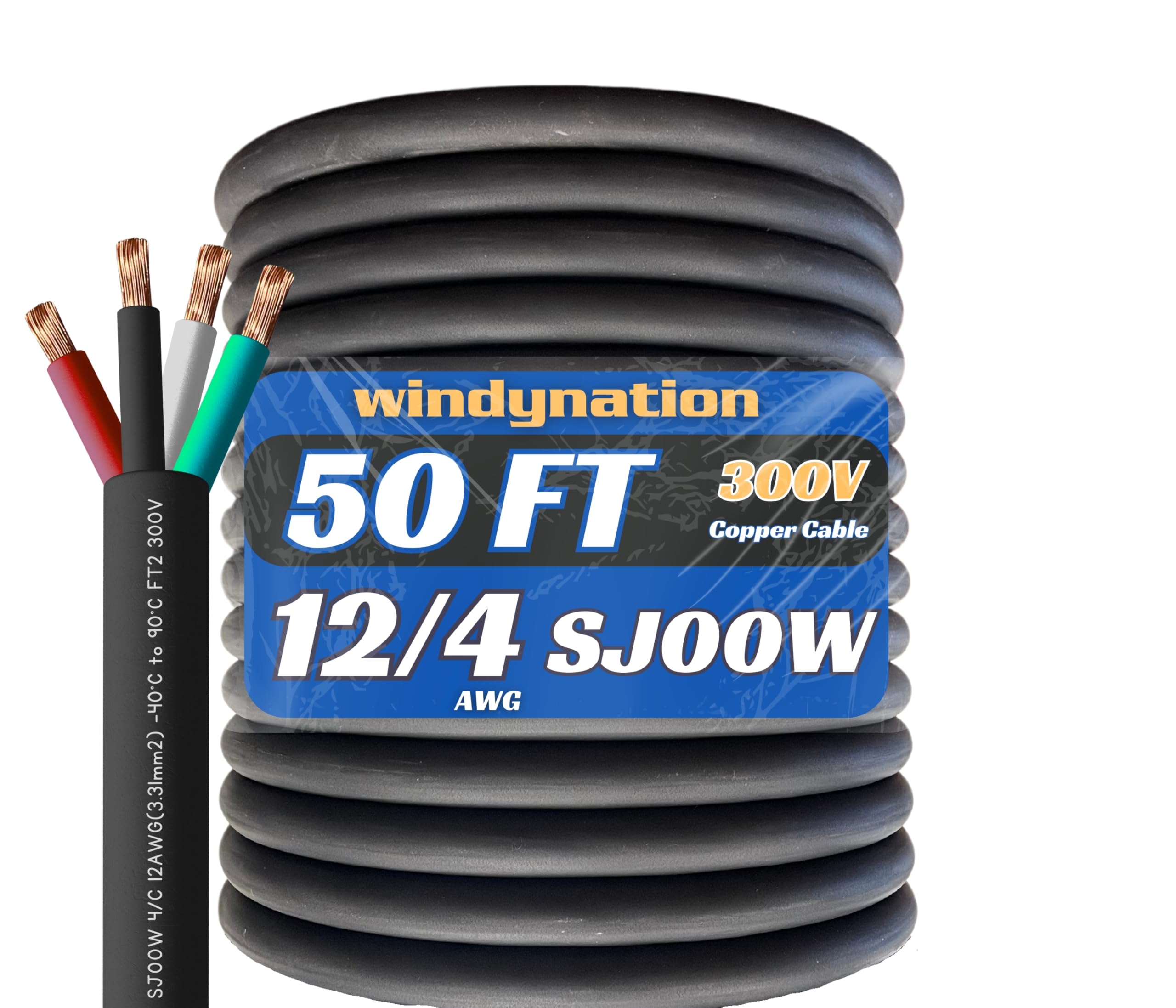 50 Feet 12/4 Sjoow Cable Cord 12 Awg 4 Conductor So Wire   12 Gauge 4 Conductor (12/4 Wire) 300V Portable Power Extension Cable