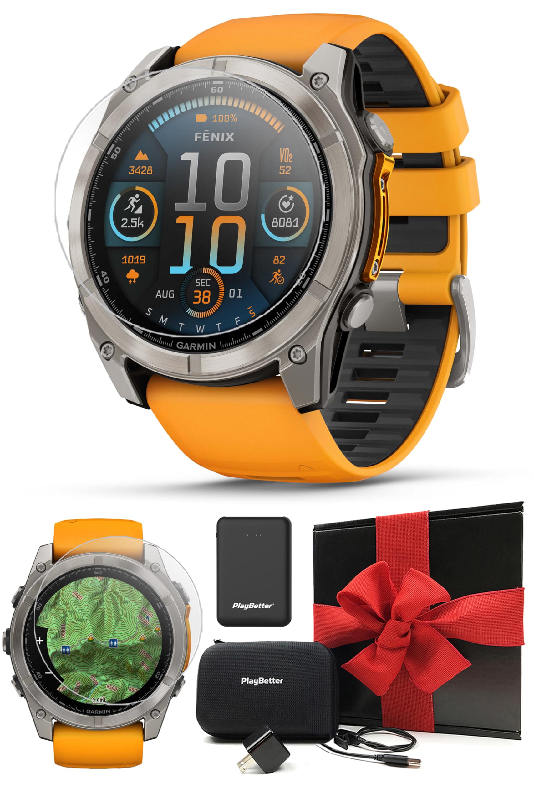 Garmin Fenix 8 AMOLED Sapphire (51mm, Titanium/Spark Orange) Multisport GPS Smartwatch Gift Box Bundle - 1.4 Touchscreen, Built-