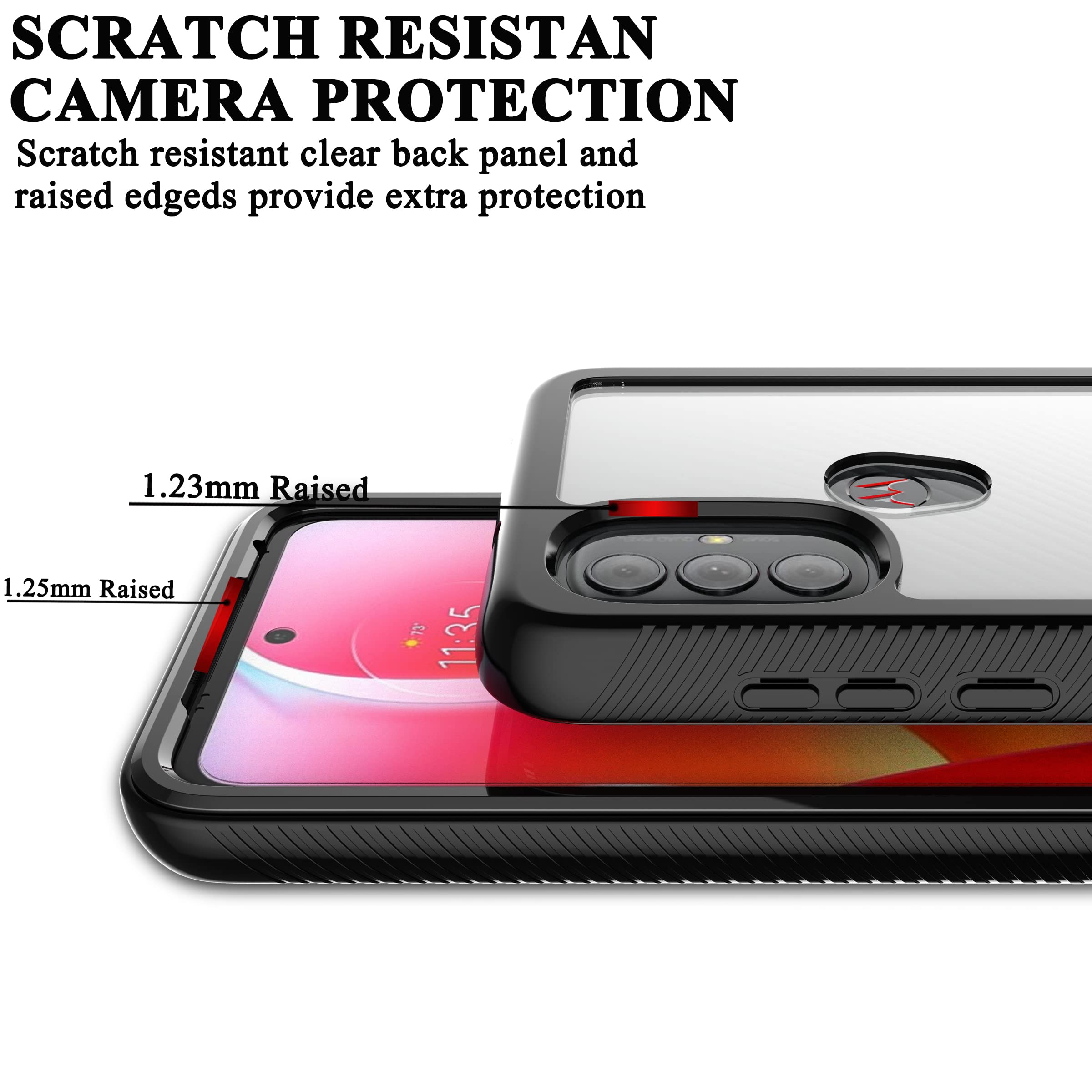 YmhxcY Phone Case for Motorola Moto G Power 2022 Full-Body Protective Shockproof Bumper PC TPU Clear Back with HD Screen Protector Black