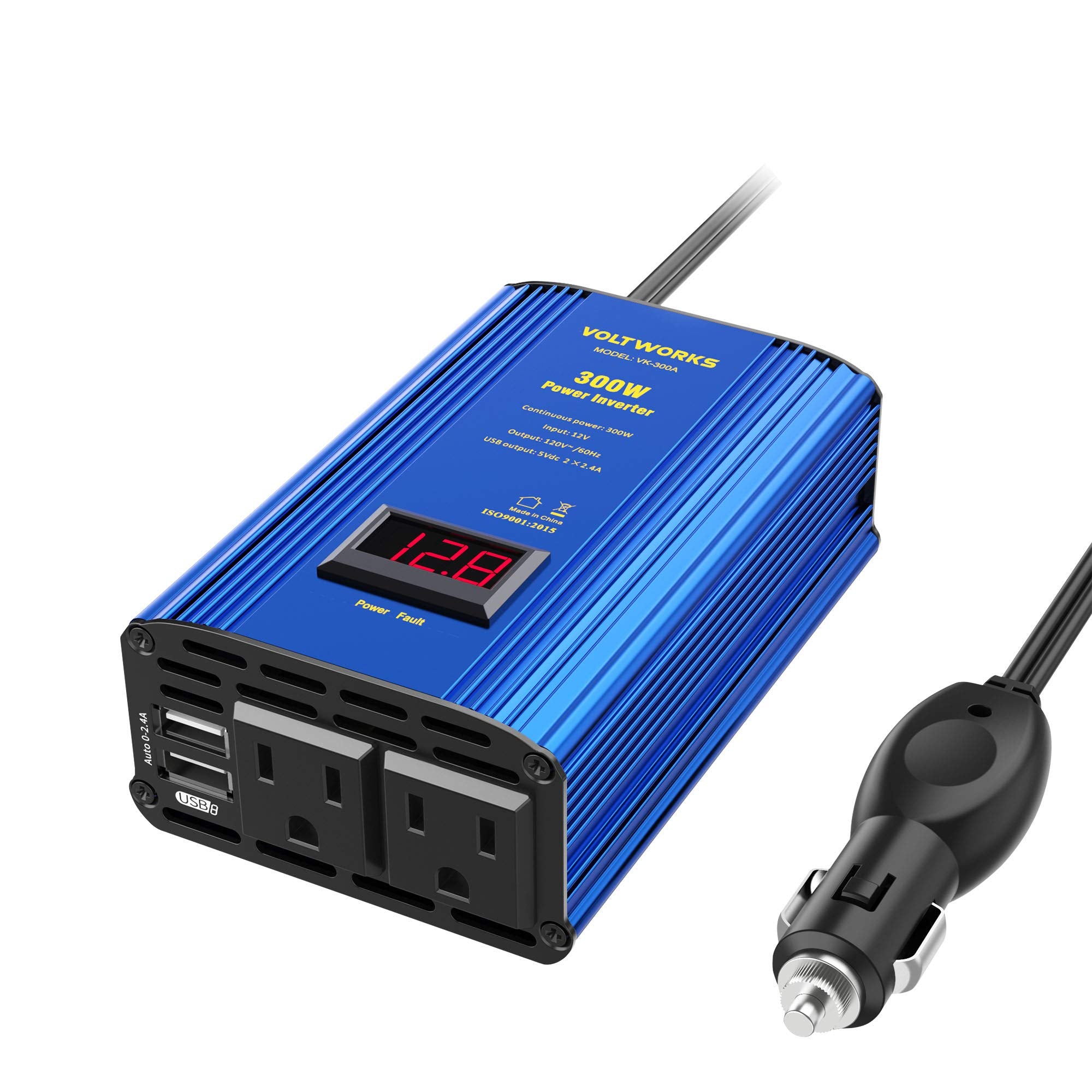 Power Inverter 300W Car Inverter Dc 12V To 110V Ac Converter With Led Display & 2X2.4A Dual Usb Car Adapter Charger By Voltworks