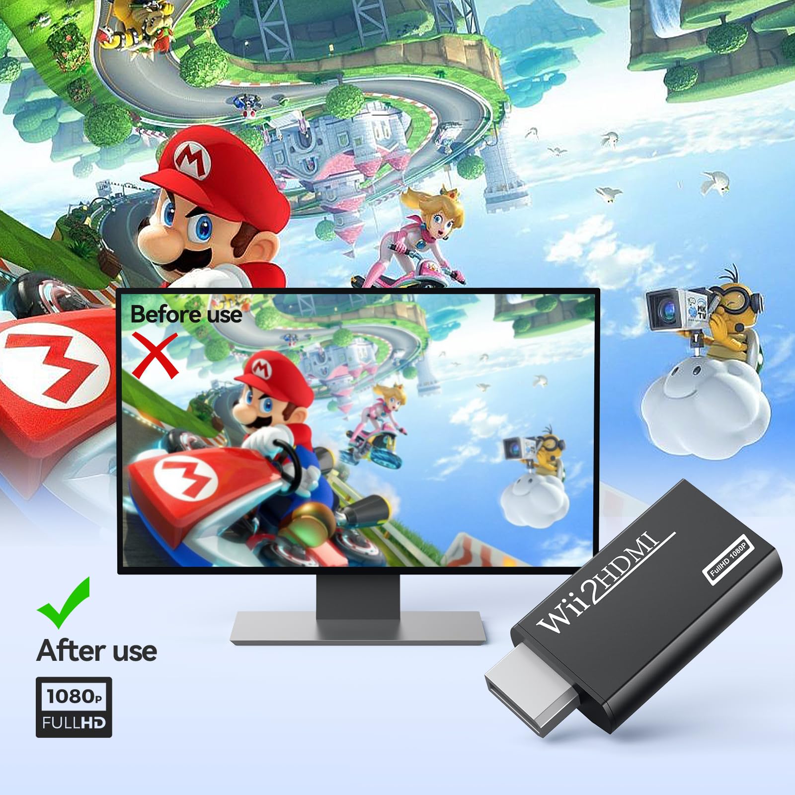 Gana Wii To Hdmi Converter, Wii To Hdmi Adapter, Wii To Hdmi1080P 720P Connector Output Video & 3.5Mm Audio   Supports All Wii D