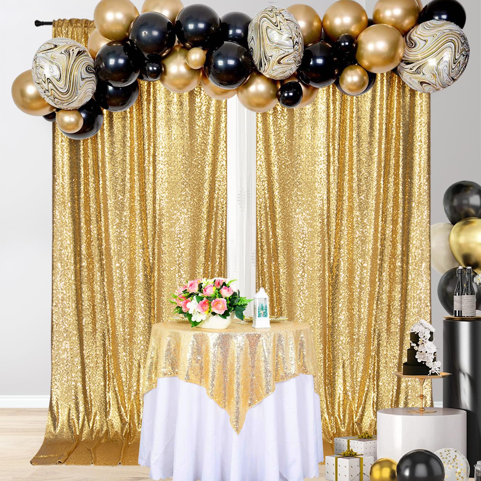 Partydelight Sequin Backdrop Curtains 2 Panels Sparkly Gold 5Ft X 10Ft Photograph Back Drop Wedding Curtain Special Events