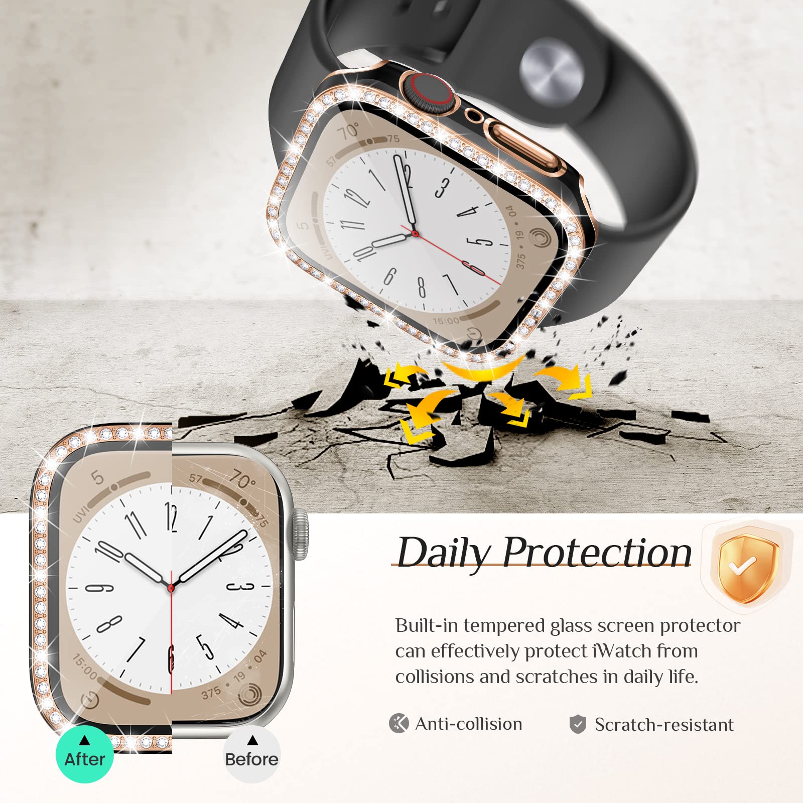 Goton 2 Pack Bling Case For Apple Watch Screen Protector 40Mm Se (2Nd Gen) Series 6 5 4, Women Glitter Diamond Rhinestone Bumper