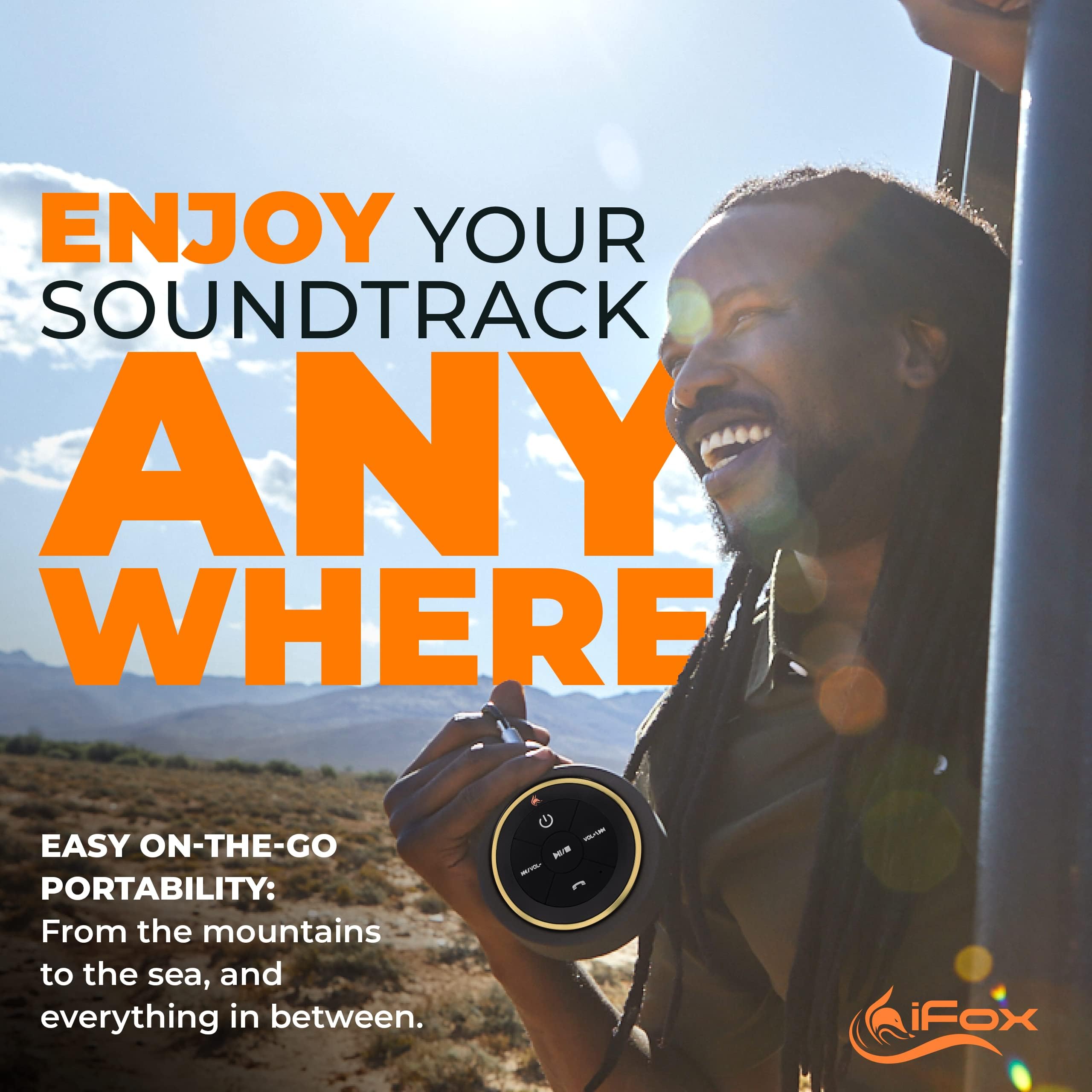 Ifox Portable Bluetooth Shower Speaker, Ipx7 Waterproof Outdoor Wireless Speaker, Built-In Mic, Carabiner, Beach, Camping, Hikin