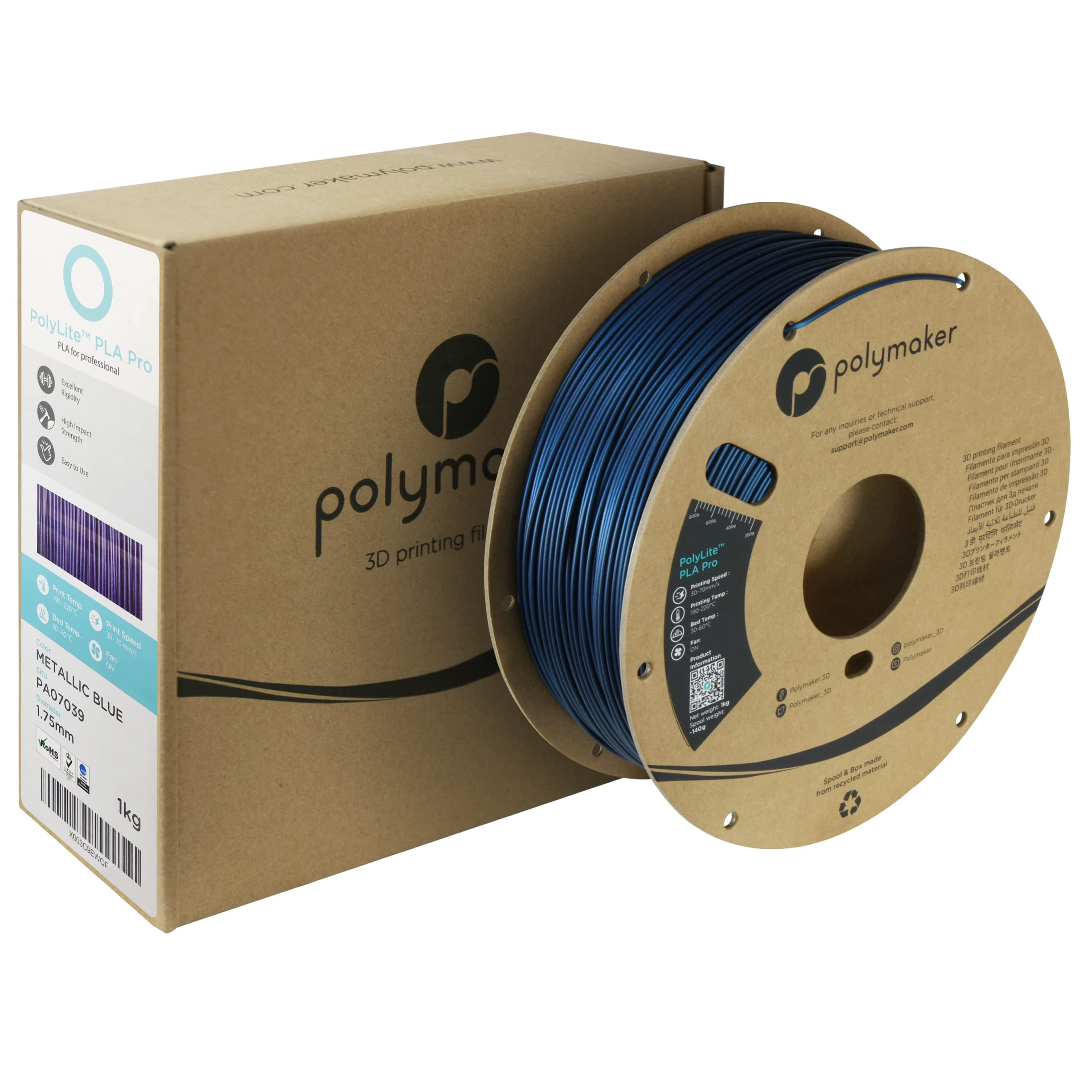 Polymaker Pla Pro Filament 1.75Mm Metallic Blue, Powerful Pla Filament 1.75Mm 3D Printer Filament 1Kg   Polylite 1.75 Pla Filame