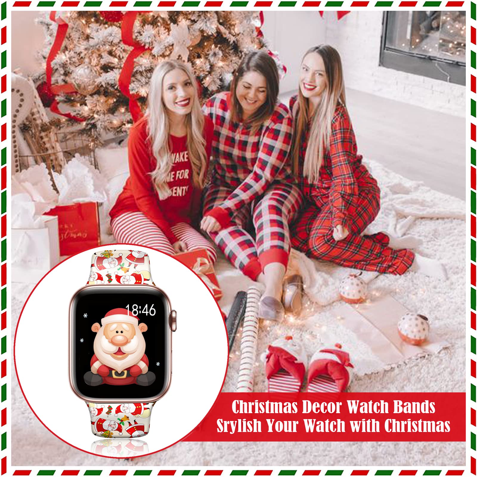 Ftfcase Christmas Santa Claus Watch Bands Compatible With Apple Watch 49Mm 45Mm 44Mm 42Mm, Flower Printed Soft Silicone Sport St