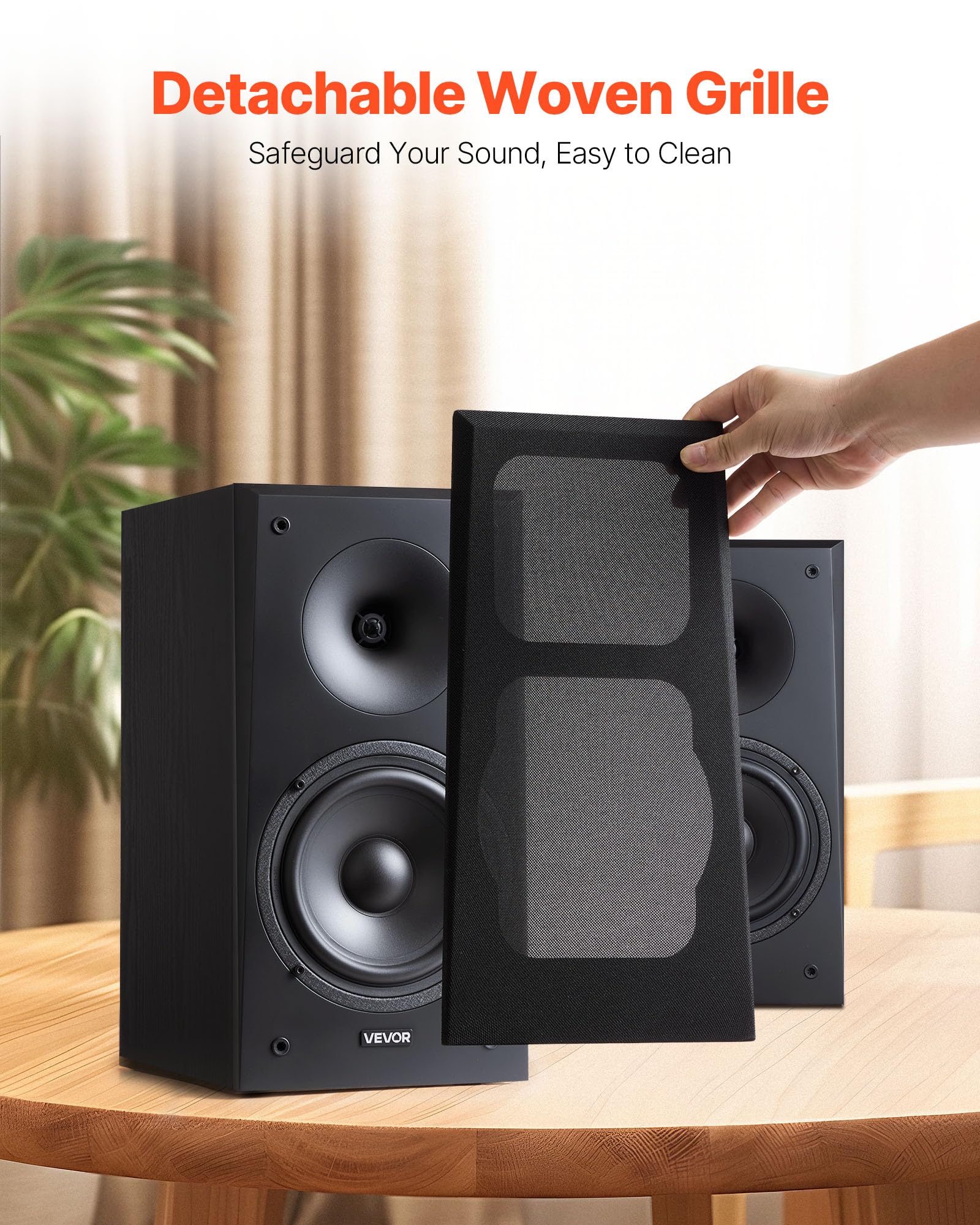 Vevor Passive Bookshelf Speaker, 100W, Book Shelf Stereo Speakers With 6.5-Inch Woofer And 1-Inch Tweeter, Detachable Grille, 55