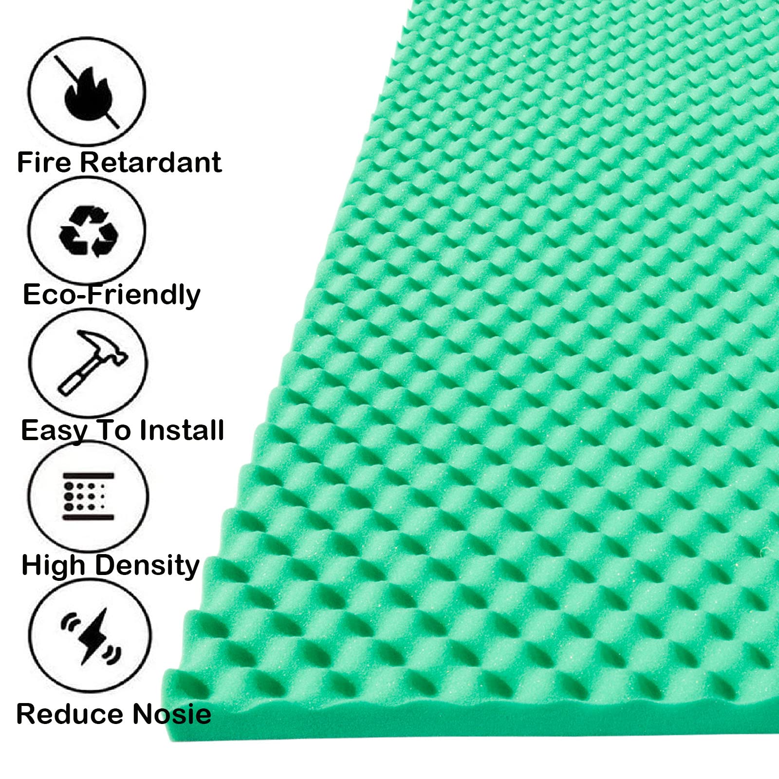 Ktoesheo 2 Pcs Acoustic Foam Egg Crate Panel,48''X24''X2'' Studio Foam Wall Panel,High Density Noise Fireproof Cancelling Soundp