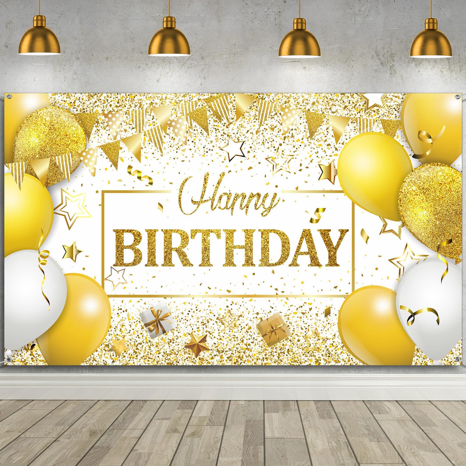 Tatuo Happy Birthday Decorations Backdrop, Glitter Birthday Backdrop Sign, Happy Birthday Banner, Birthday Party Supplies Photo