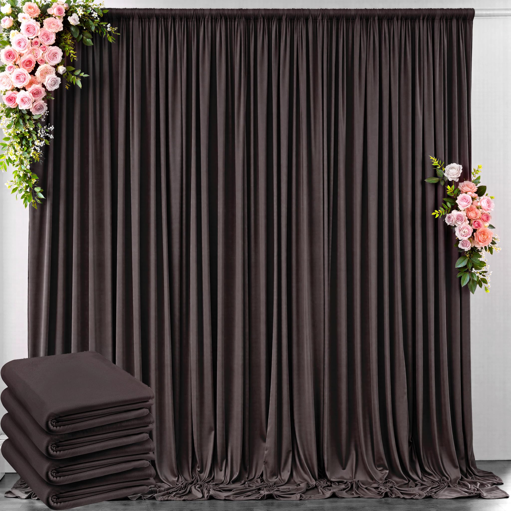 20 ft x 10 ft Wrinkle Free Brown Backdrop Curtain for Parties, Wedding Brown Photo Backdrop Drapes, Fabric 4 Panels 5ft x 10ft f