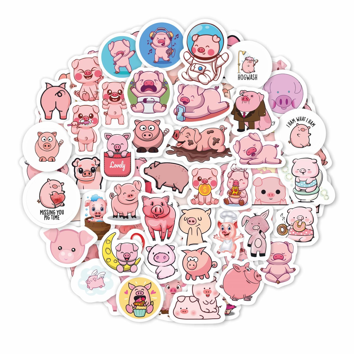100Pcs Pig Stickers, Piggy Stickers For Water Bottle And Laptop, Pig Stuff, Pig Gifts For Pig Lovers, Pig, Pig Plush, Pig Stuffe