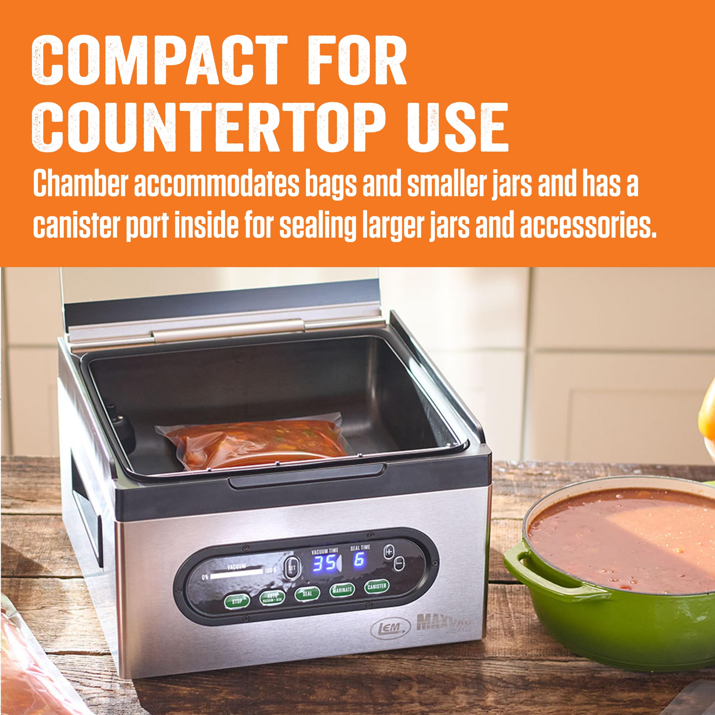 Lem Products Maxvac Pro Chamber Vacuum Sealer With 80 Bags, Digital Control Panel, Maintenance-Free Pump, External Hose, Great F