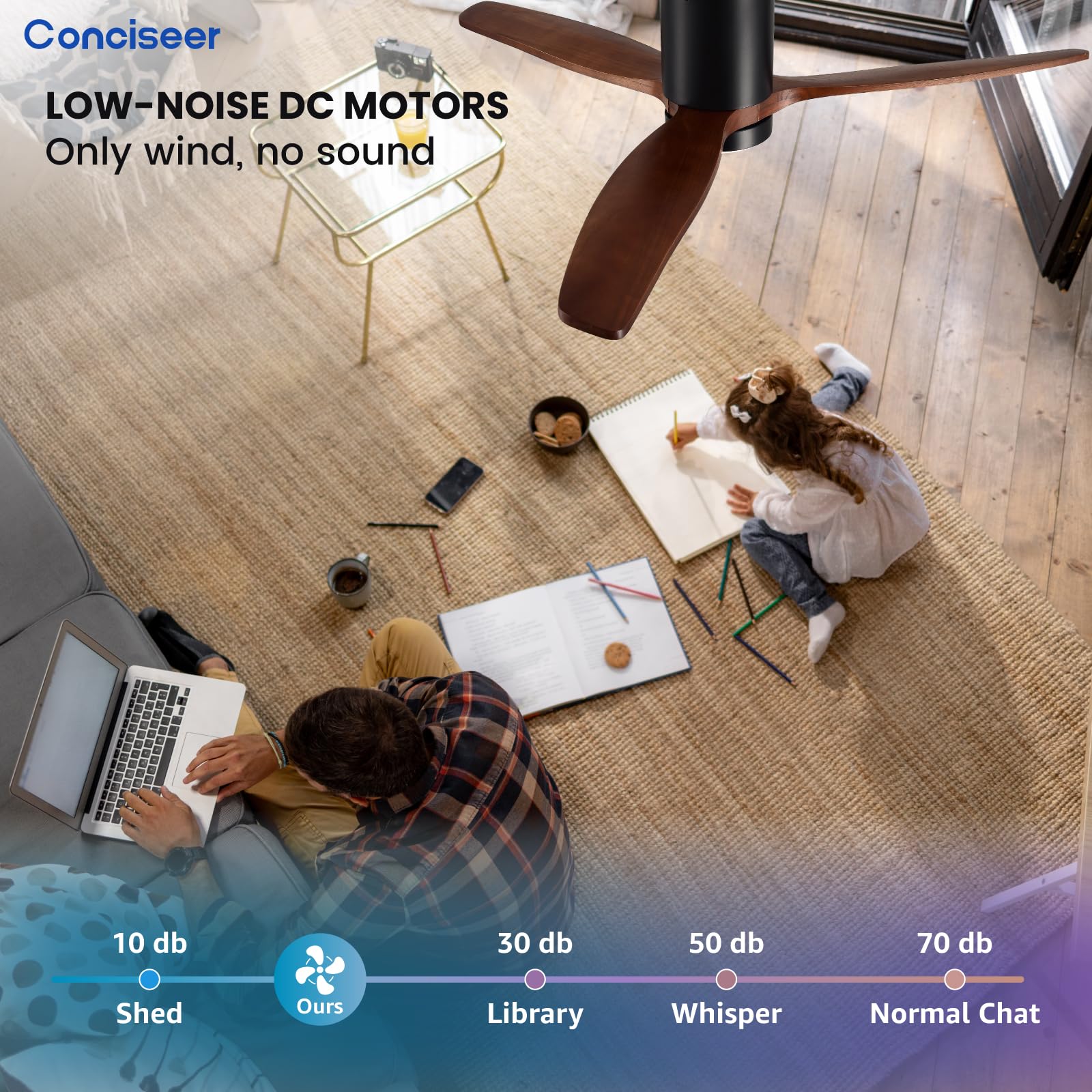 Solid Wood Ceiling Fans With Lights, 52 Inch Ceiling Fan With Light And Remote For Bedroom Living Room Kitchen Home Office, 3Cct