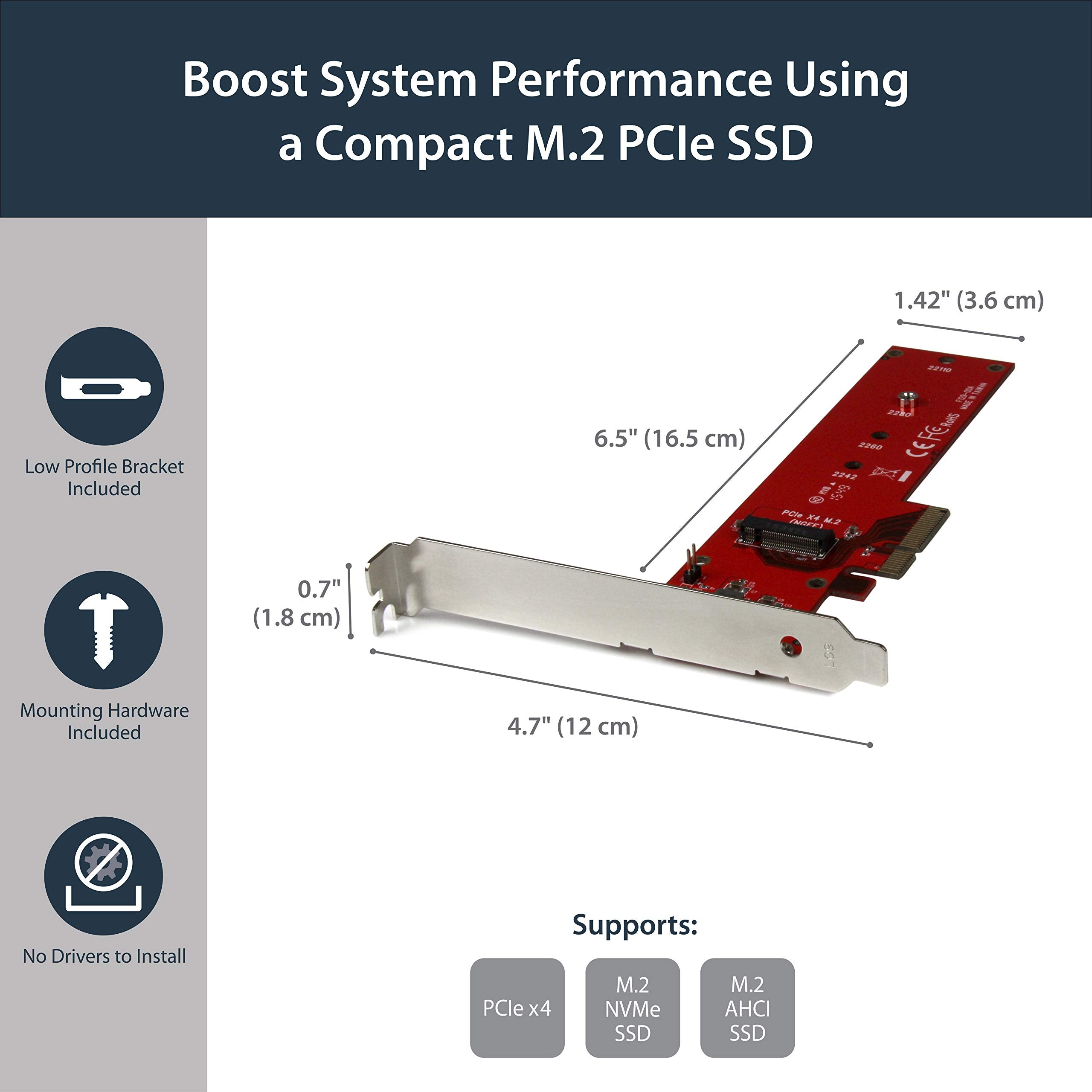 Startech.Com M2 Pcie Ssd Adapter   X4 Pcie 3.0 Nvme / Ahci / Ngff / M Key   Low Profile And Full Profile   Ssd Pcie M.2 Adapter