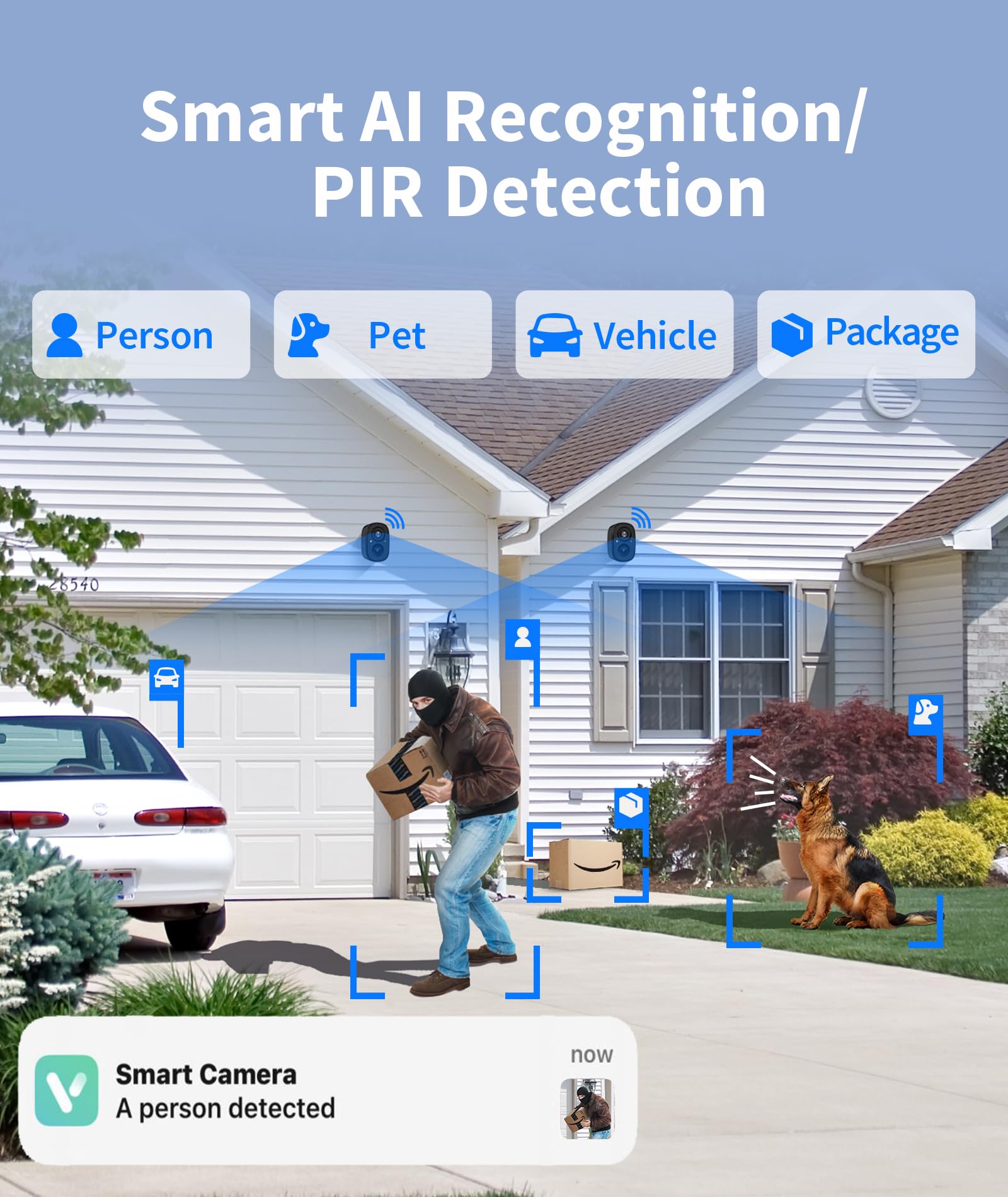 Abetap 2K Wireless Security Cameras - Outdoor Wifi Security Cameras Color Night Vision, Ai/Pir Detection, 2-Way Talk, Cloud/Sd,