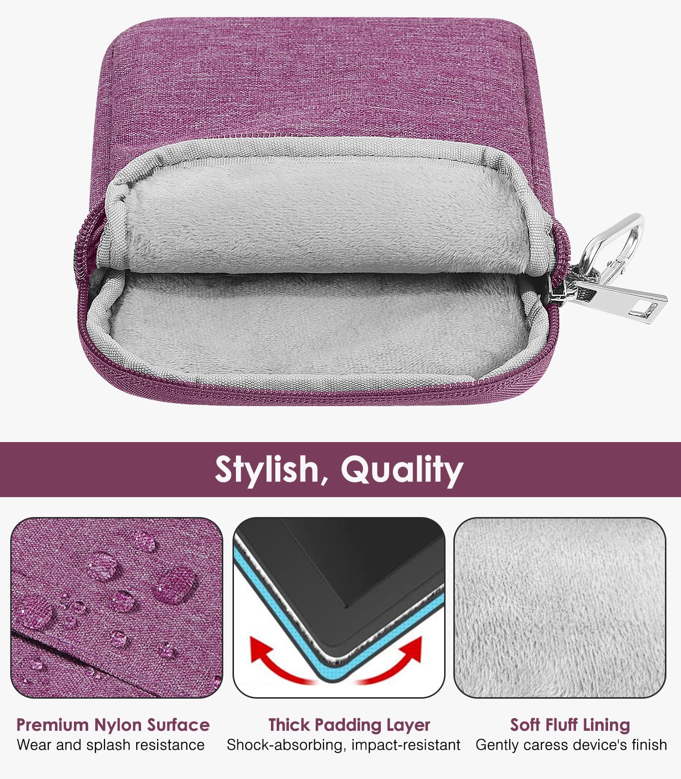 MoKo 6 7' Kindle Sleeve Bag,Protective Nylon Cover Compatible with 7' Kindle Colorsoft 2024,Kindle Paperwhite 2021, All New Kindle/Kids (11th Generation) 2022, Kindle Oasis E Reader, Purple