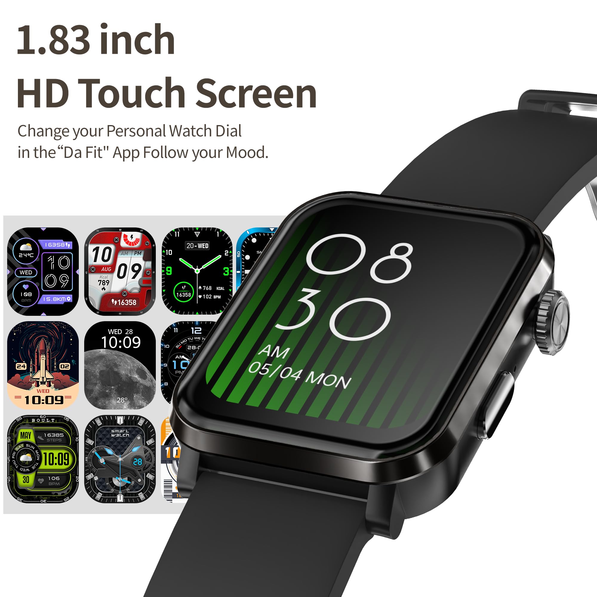 Ezon Smart Watch For Men Women (Answer/Make Call), 1.83 '' Hd Smartwatch Fitness Tracker Watch With Heart Rate/Sleep/Stress/Spo2