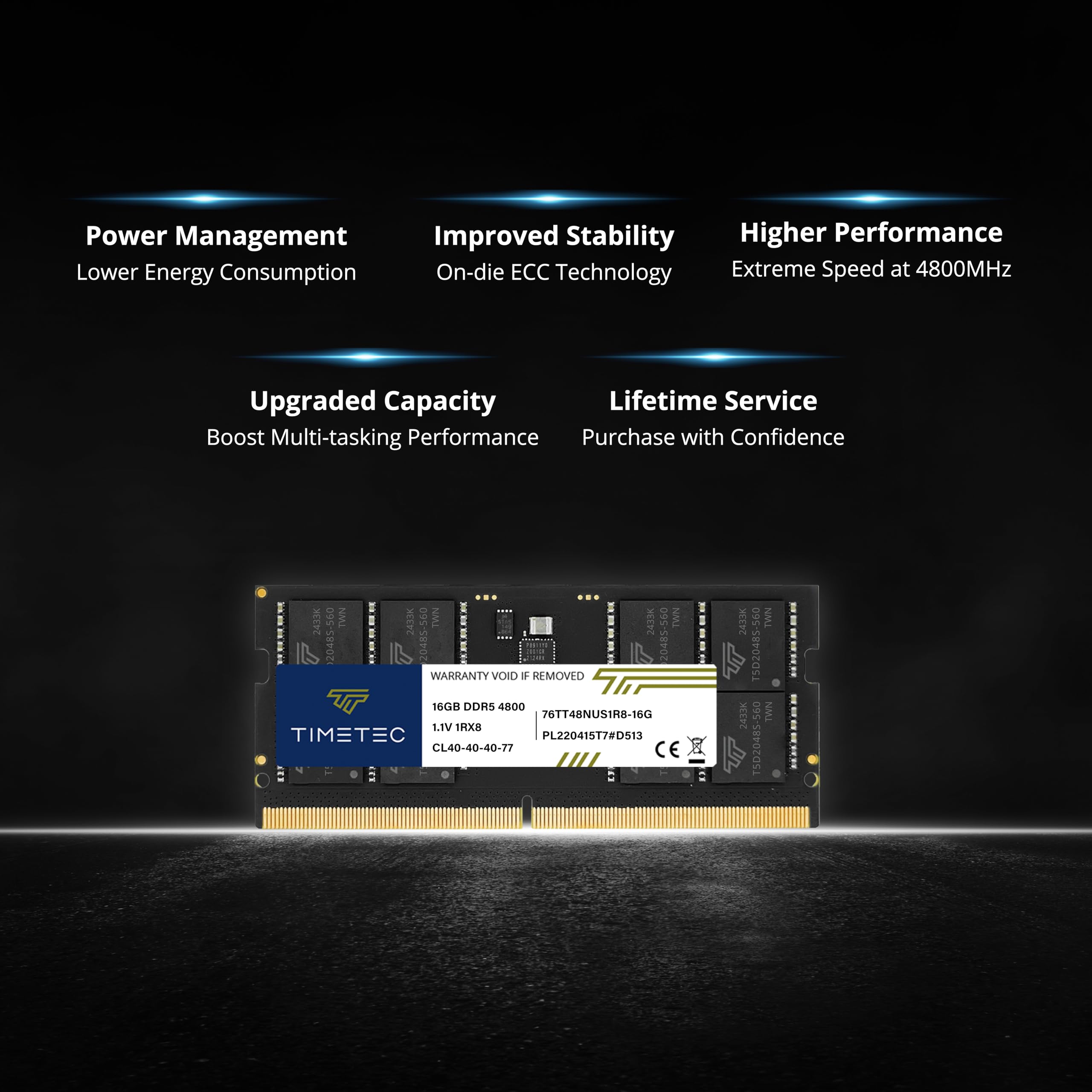 Timetec 32Gb Kit(2X16Gb) Ddr5 4800Mhz Pc5 38400 Unbuffered Non Ecc 1.1V Cl40 1Rx8 Single Rank 262 Pin Sodimm Laptop Memory Ram M