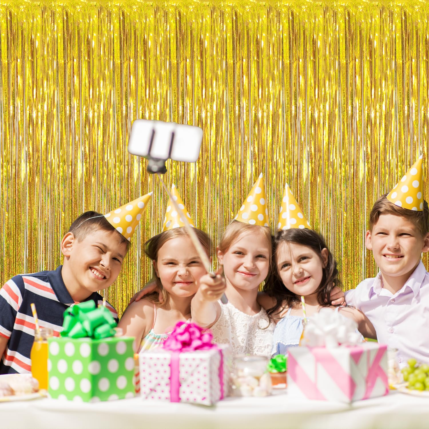 Goer 6.4 Ft X 8.2 Ft Metallic Tinsel Foil Fringe Curtains,Pack Of 2 Party Streamer Backdrop For Birthday,Graduation Decorations