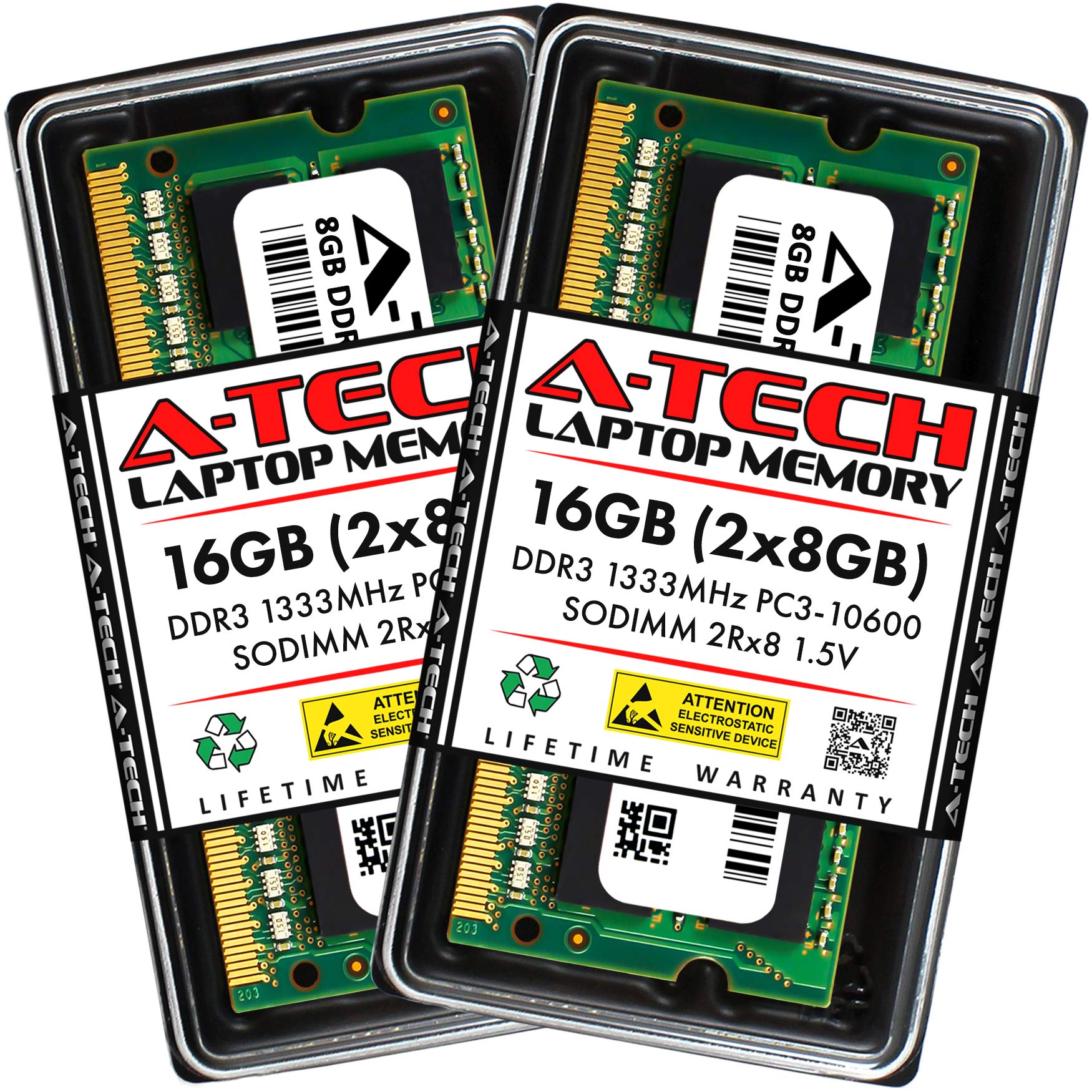 A Tech 16Gb (2X8Gb) Ddr3 1333Mhz Pc3 10600 Cl9 Sodimm 2Rx8 1.5V 204 Pin Non Ecc So Dimm Laptop, Notebook Ram Memory Modules