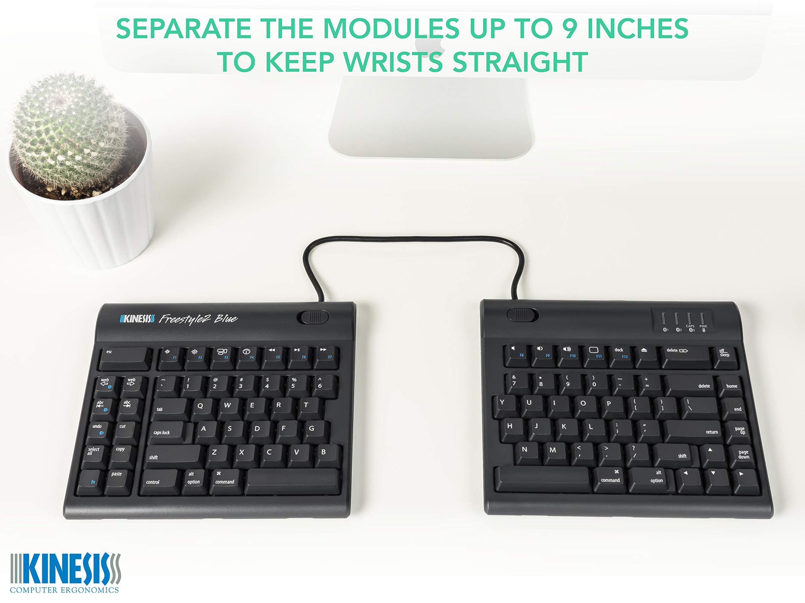 Kinesis Freestyle2 Blue Wireless Ergonomic Keyboard For Mac (9 Standard Separation), Dark Gray