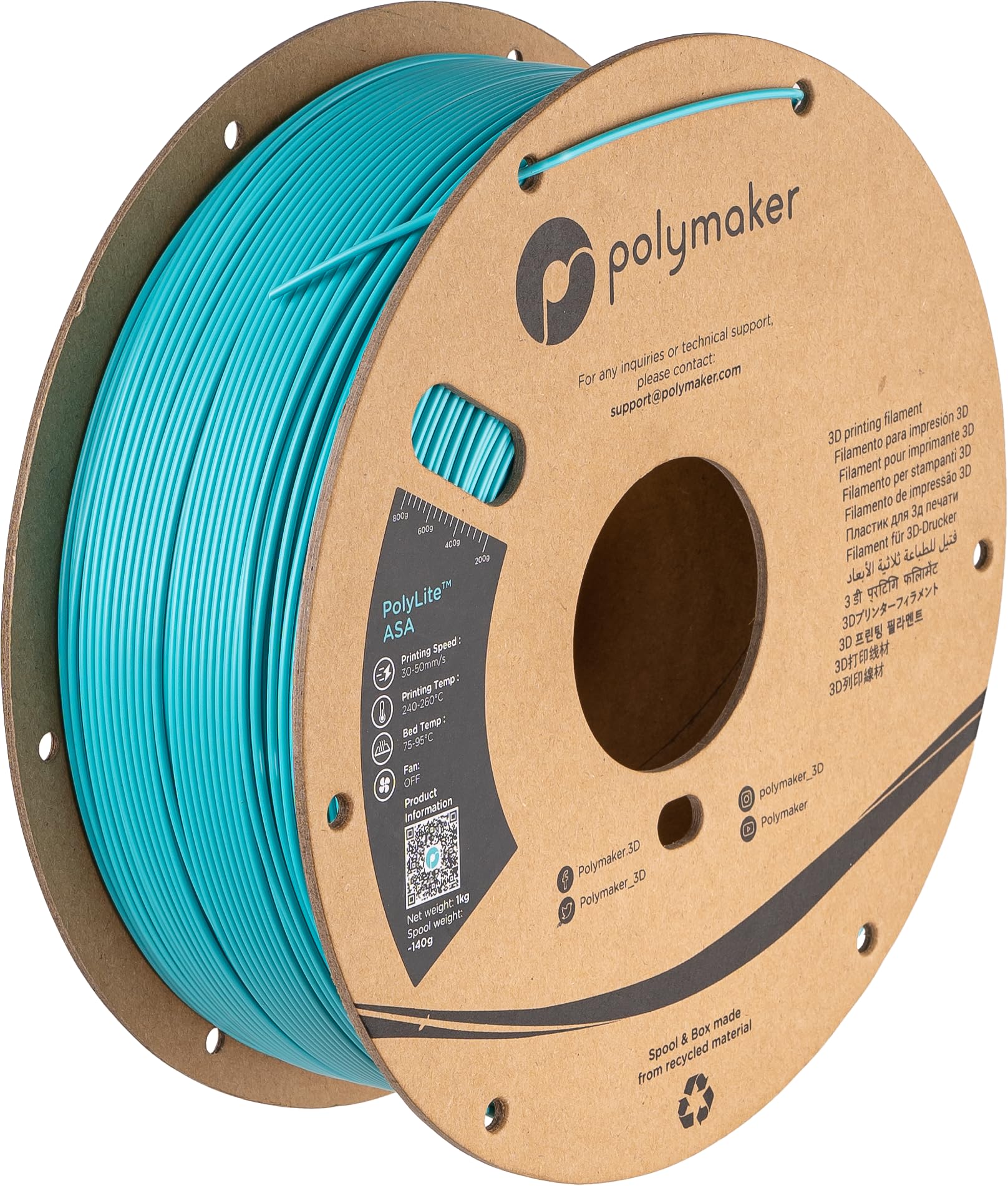 Polymaker Asa Filament 1.75Mm Teal, 1Kg Asa 3D Printer Filament, Heat & Weather Resistant   Asa 3D Filament Perfect For Printing