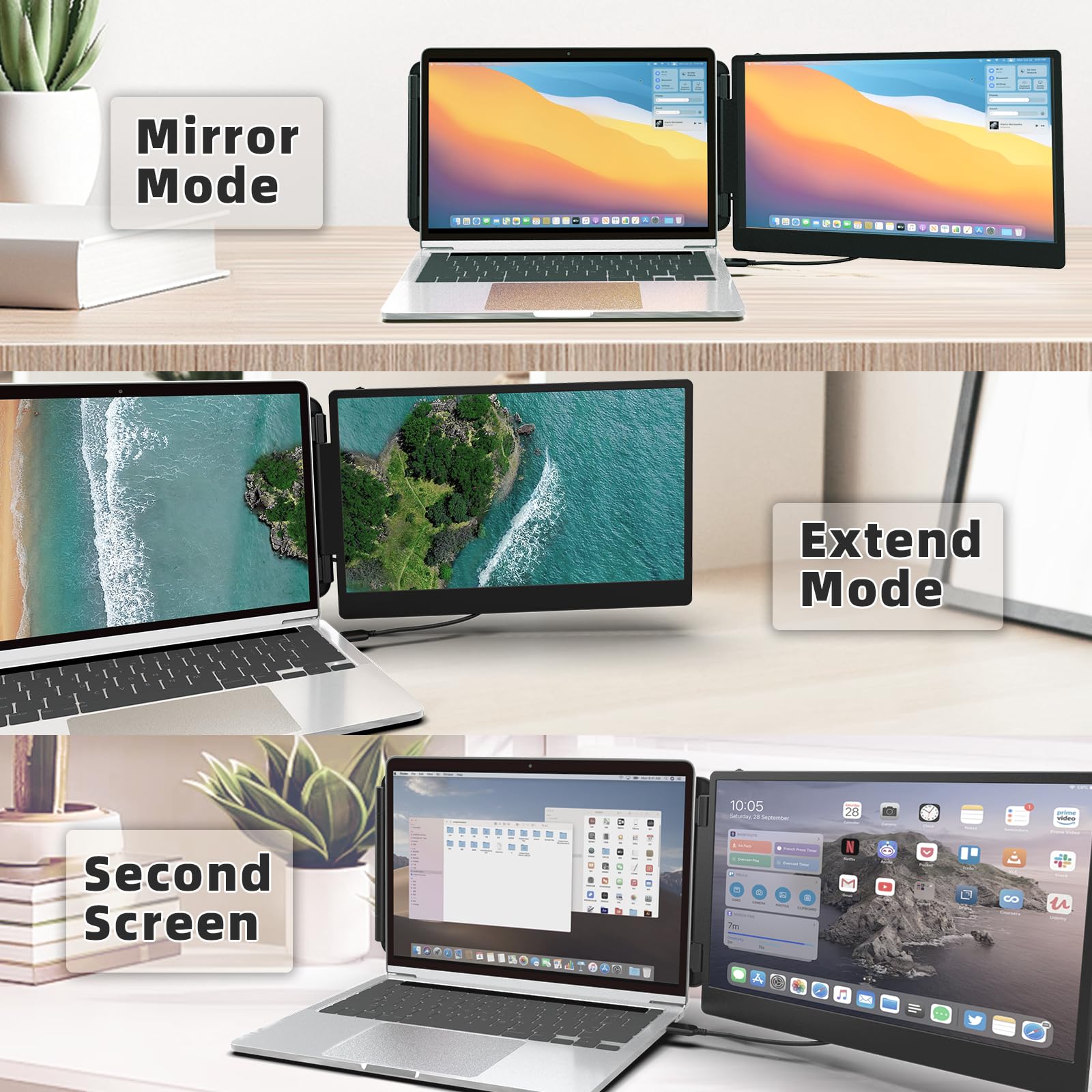 Laptop Monitor Extender, Portable Monitor For Laptop, Screen Extender Portable16:9, Hdmi/Type C Plug And Play Display Screen Ext