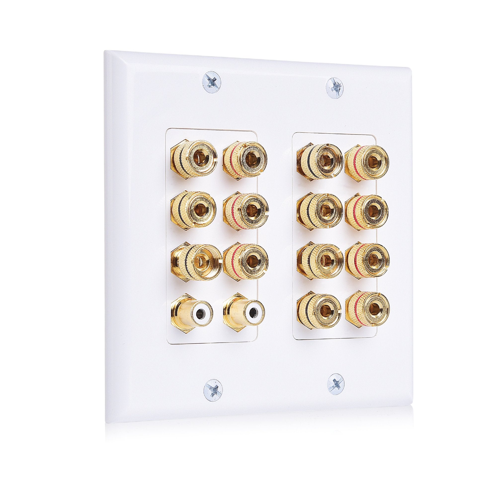 Cable Matters Double Gang 7.2 Speaker Wall Plate (Home Theater Wall Plate, Banana Plug Wall Plate) In White