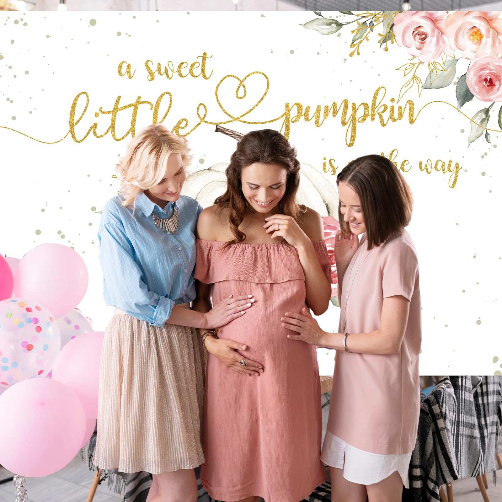 Avezano Pumpkin Baby Shower Backdrop For Girl Pink Floral Fall Pumpkin Baby Shower Party Decorations Banner Autumn Little Pumpki