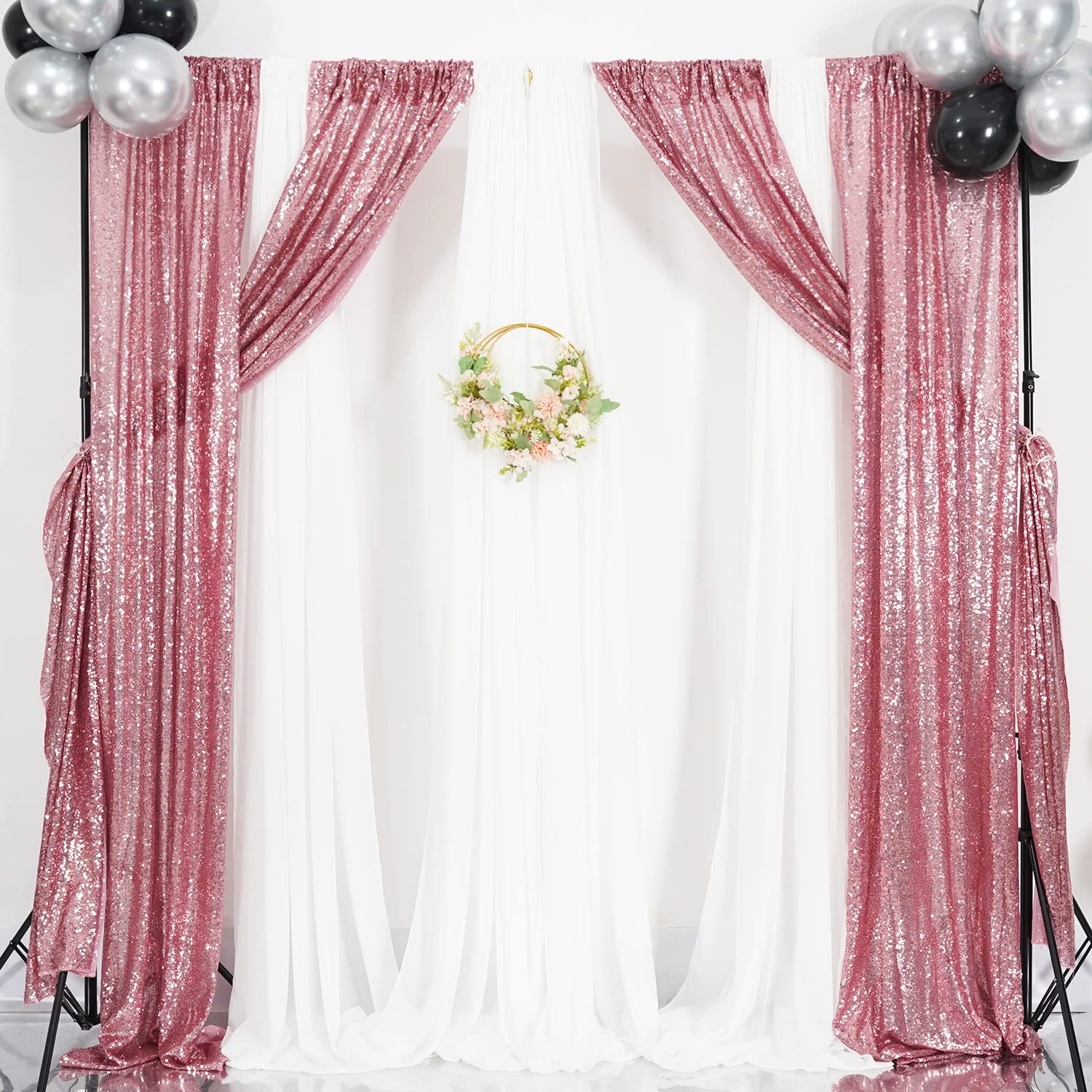 Poise3Ehome Fuchsia Pink Sequin Backdrop Curtains, 2 Panels Sequin Backdrop, 2Ftx8Ft Sequin Curtains For Party Wedding Sequence