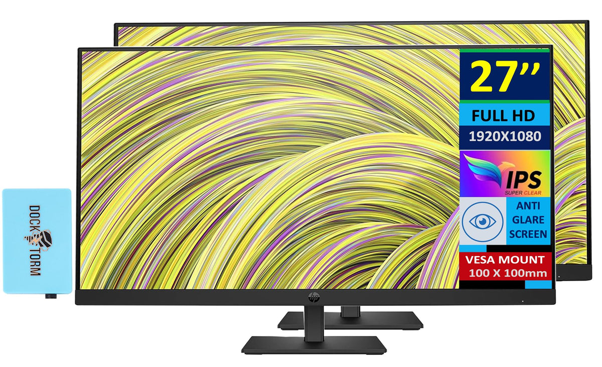 Hp 27'' P27H Computer Monitor Bundle With Docztorm Dock, Fhd Ips (1920 X 1080) 60Hz Display, Stereo Audio, Hdmi, Vesa Mount (100
