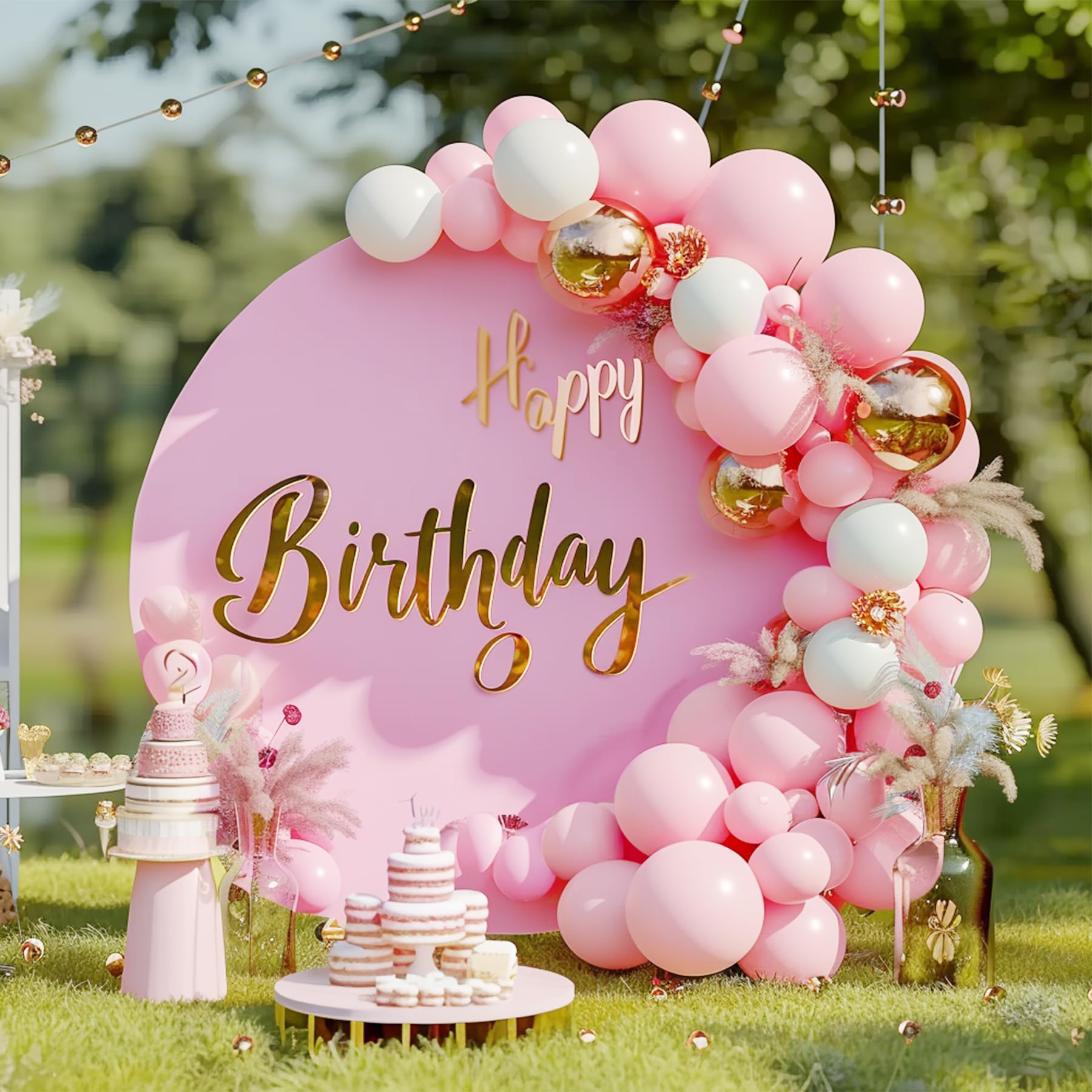 Haefoo 7.2Ft Pink Round Backdrop Cover For 5 To 7.2Ft Circle Arch Stand - Adjustable Round Arch Cover Circle Backdrop Cover For