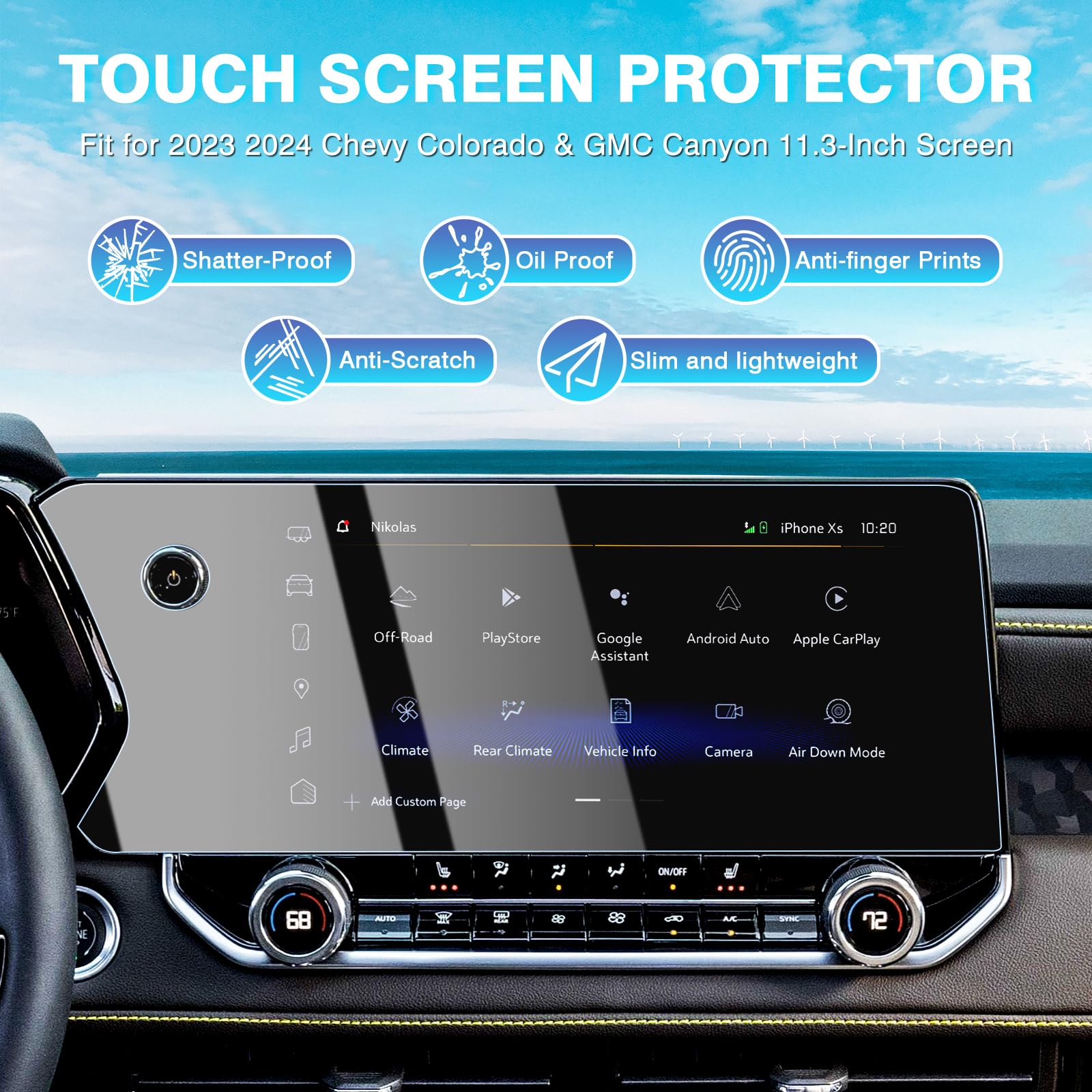 Karltys 2 Pack 11.3 Inch Screen Protector For Chevy Colorado Zr2 Z71 /Gmc Canyon At4 /Denali /At4X /Elevation 2023 2024 2025, Colorado Touchscreen Tempered Glass Car Radio Screen Cover Anti Glare