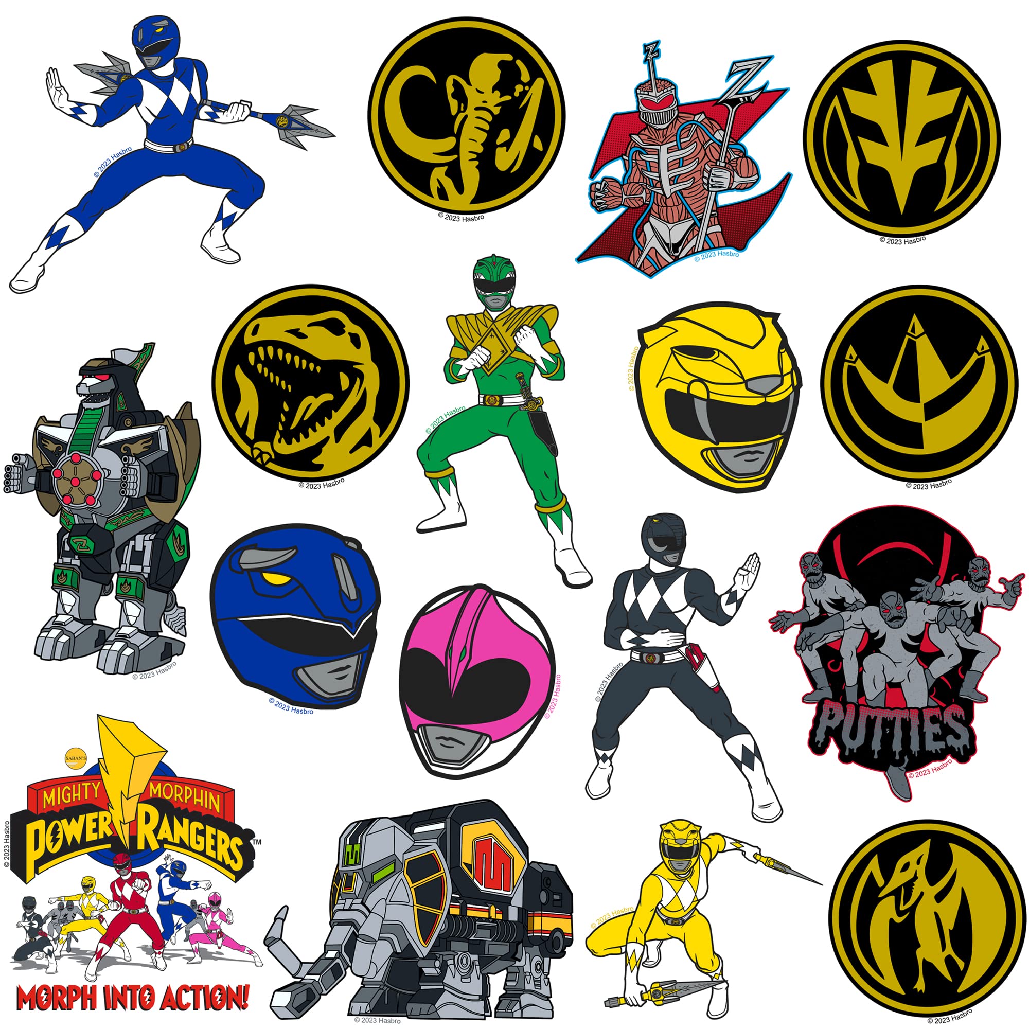 Mighty Morphin' Power Rangers 50Ct Vinyl Large Deluxe Stickers Variety Pack   Laptop, Water Bottle, Scrapbooking, Tablet, Skateb