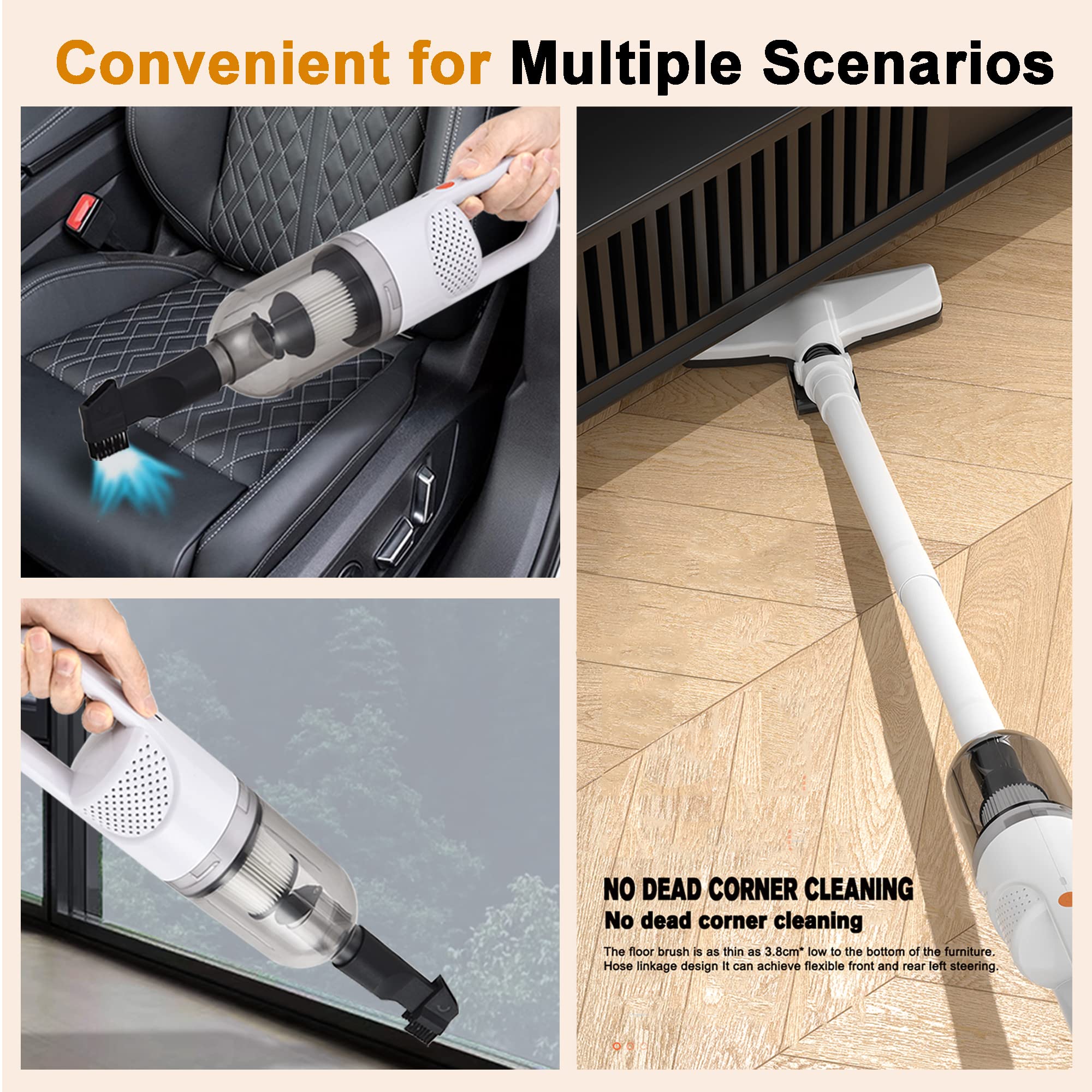 Sippon Cordless Vacuum Cleaner, 2 In 1 Lightweight Stick Vacuum W/100W Powerful Brushless Motor & Led Display, Portable Handheld