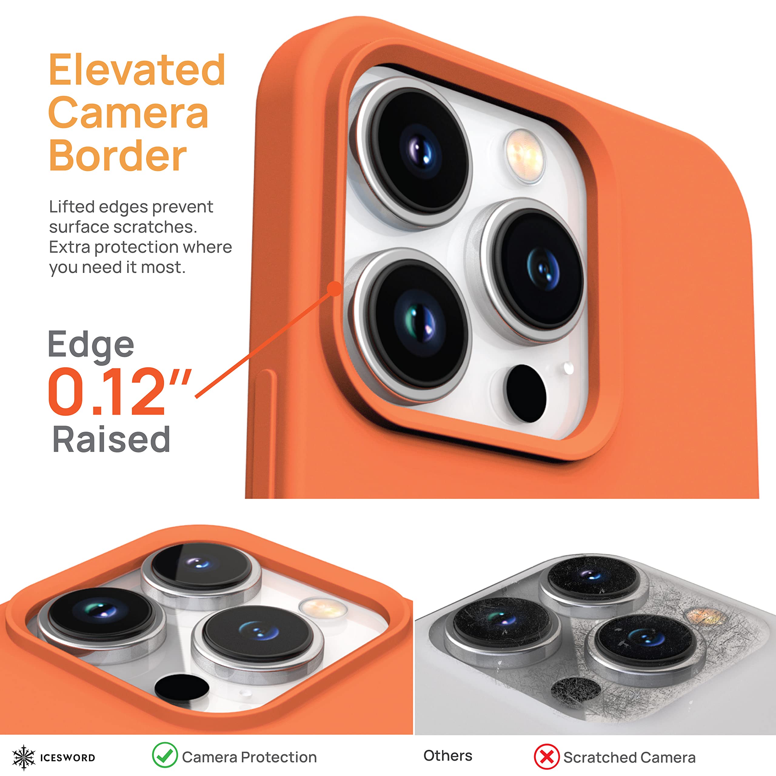 IceSword iPhone 14 Pro Case Slim Protective Shockproof Liquid Silicone Orange 6.1 inch