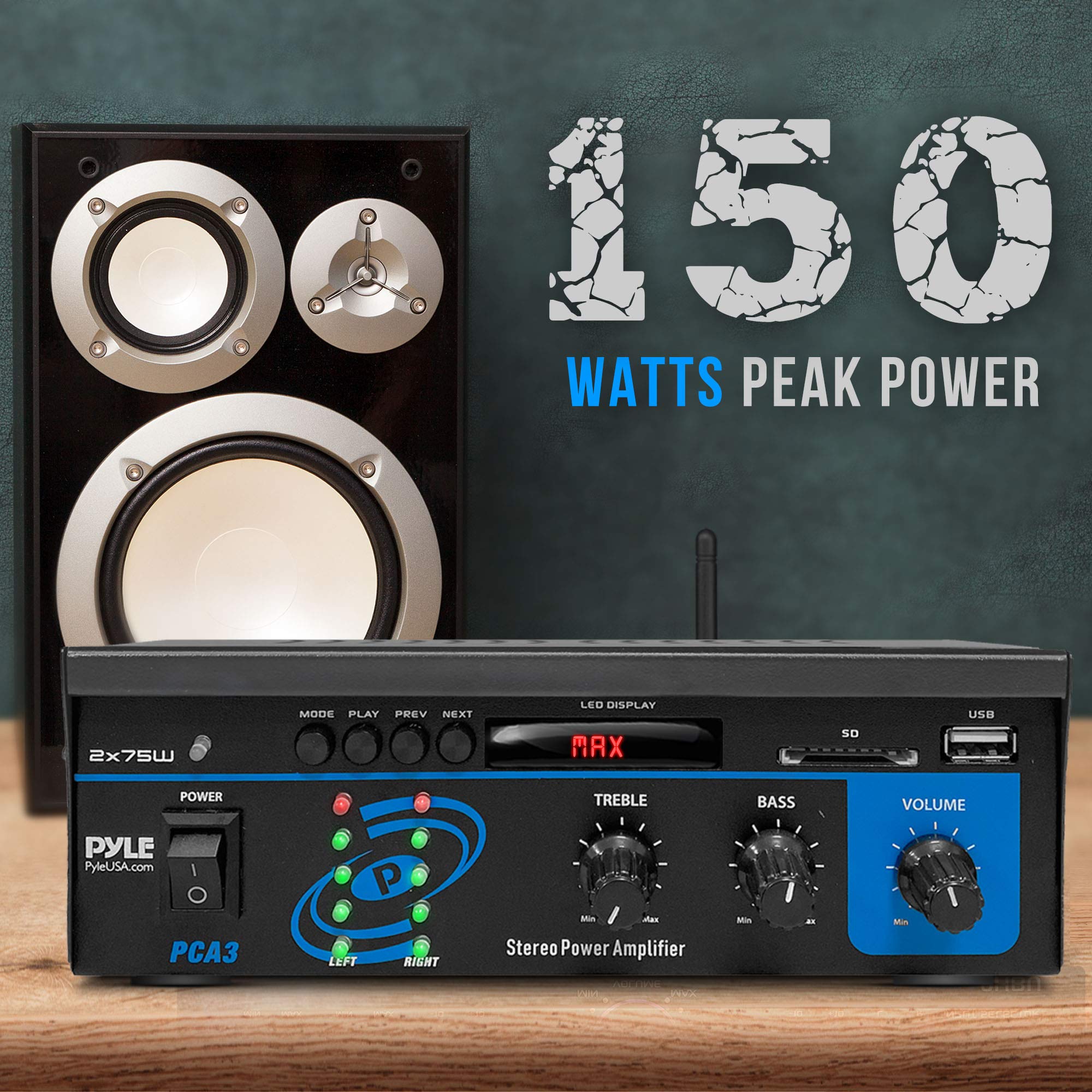 Pyle Home Home Audio Power Amplifier System   2X75W Mini Dual Channel Sound Stereo Receiver Box W/ Led   For Amplified Speakers,