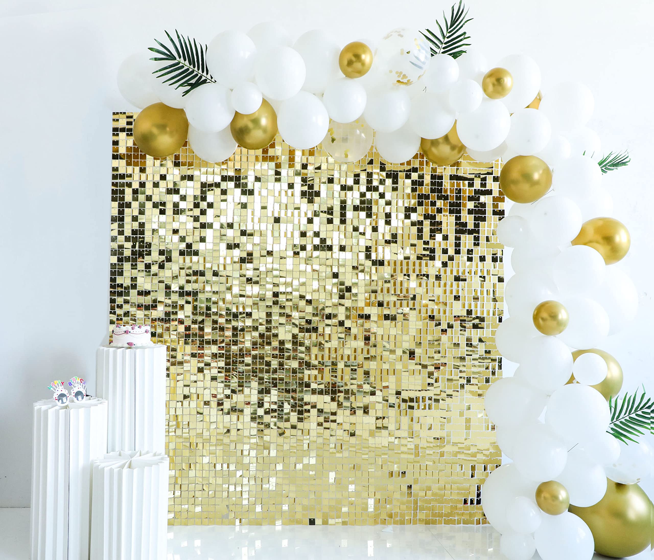 Shimmer Wall Backdrop Light Gold Square Sequin Wall Panel Backdrop Decor For Wedding, Anniversary, Birthday, Party, 12 Panels
