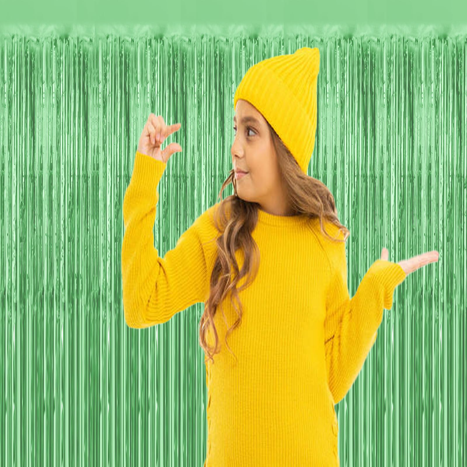 10 Pack Light Green Metallic Tinsel Foil Fringe Curtains Party Photo Backdrop Party Streamers For Birthday,Graduation,New Year E