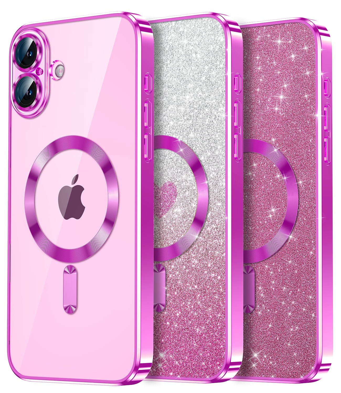 Waldeng For Iphone 16 Case With 1X Screen Protector, [Seamless Work With Magsafe] [Interchangeable Glitter Card], With Integrate