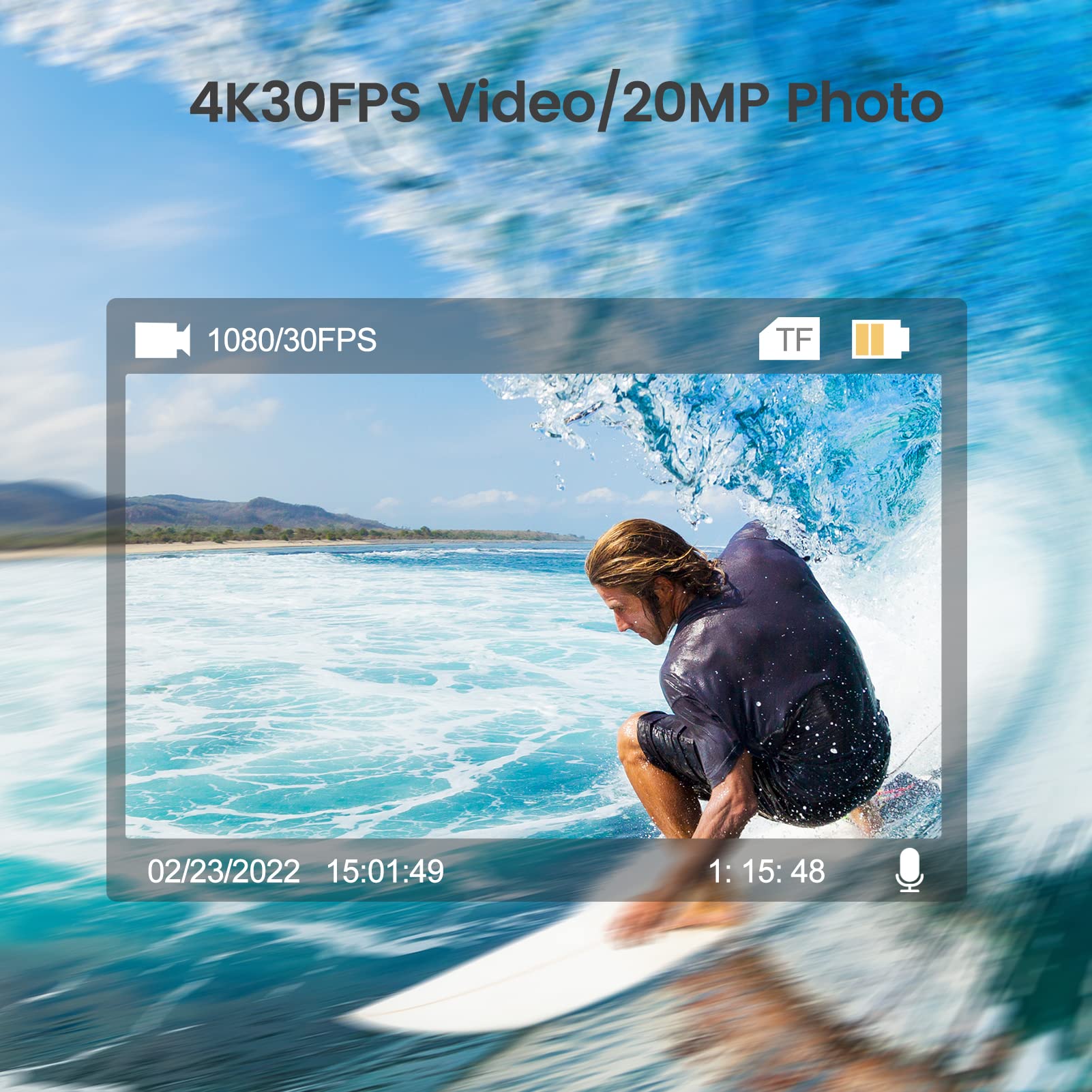 Hls Waterproof Action Camera 4K Stabilization With 3 Batteries 1350Mah For Video,4K Wifi Remote Underwater Cameras With Wide Ang