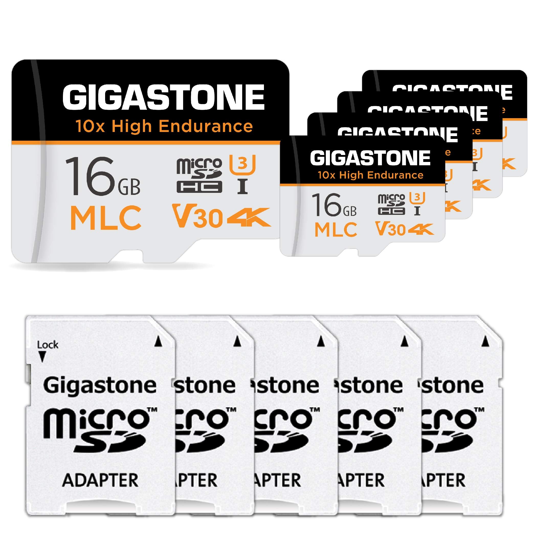 [10X High Endurance] Gigastone Industrial 16Gb 5 Pack Mlc Micro Sd Card, 4K Video Recording, Security Cam, Dash Cam, Surveillanc