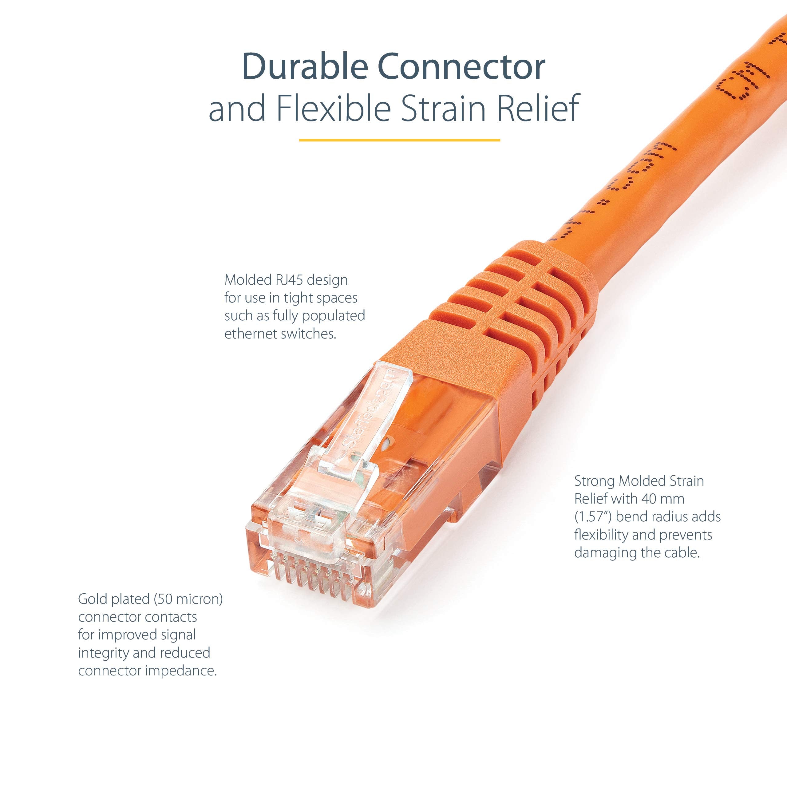 Startech.Com 50Ft Cat6 Ethernet Cable   Orange Cat 6 Gigabit Ethernet Wire  650Mhz 100W Poe++ Rj45 Utp Molded Category 6 Network