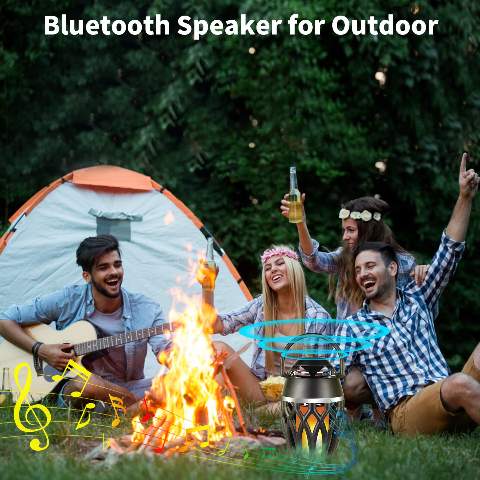 Vanten 2 Packs Outdoor Bluetooth Speakers, Bluetooth 5.0 Led Flame Speaker, Ipx5 Waterproof Flame Torch Atmosphere Speaker, Flam