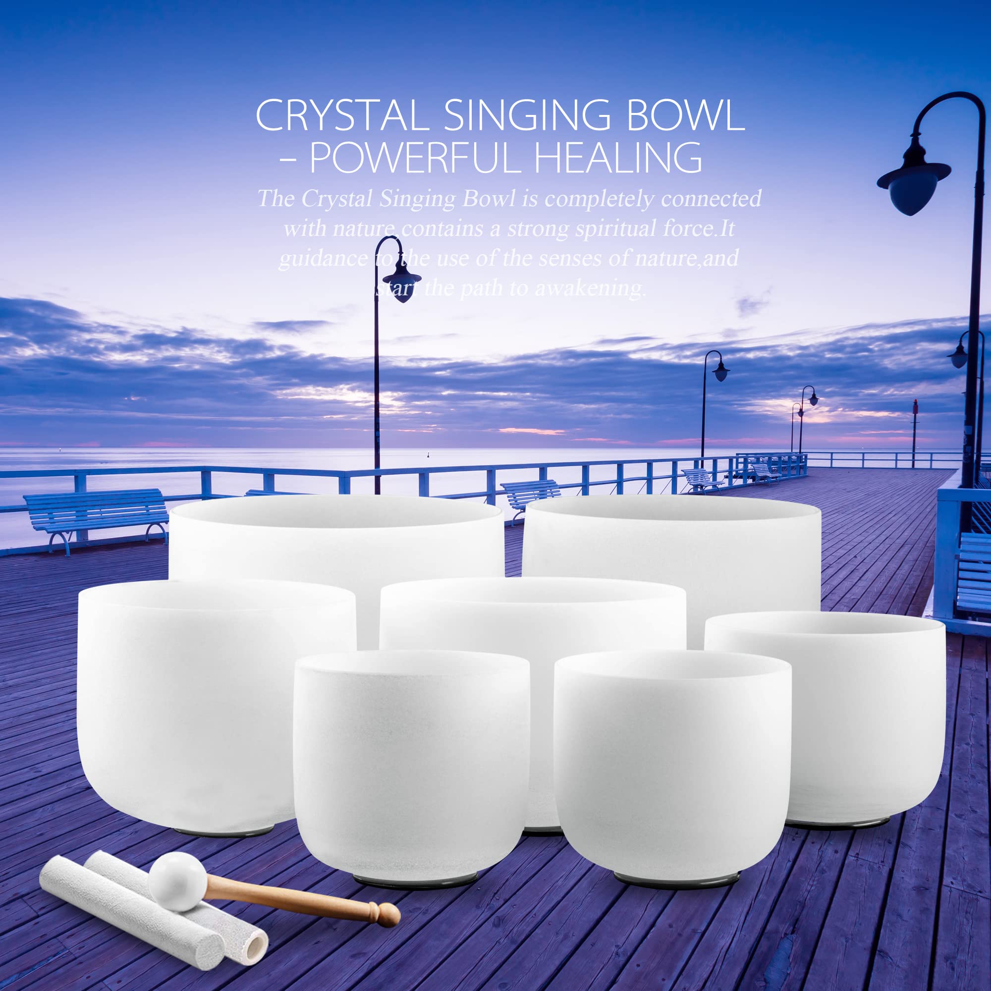 Ryan Dvan 432 Hz 7 12 Inch Set Of 7 Frosted Quartz Crystal Singing Bowl Chakra Set With Free 2 Pcs Carrying Case