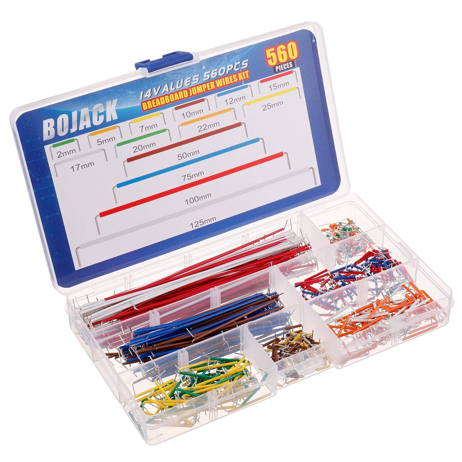 Bojack 14 Vaules 560 Pcs 2 125Mm Solderless Flexible Breadboard Connecting Line Cables Breadboard Jumper Wires Kit