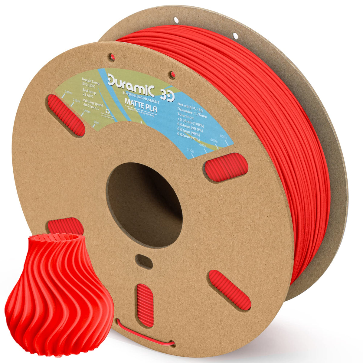 Duramic 3D Matte Pla Filament 1.75Mm Red, 1Kg Cardboard Spool Matte Finish 3D Printer Filament Pla 1.75Mm Dimensional Accuracy 9