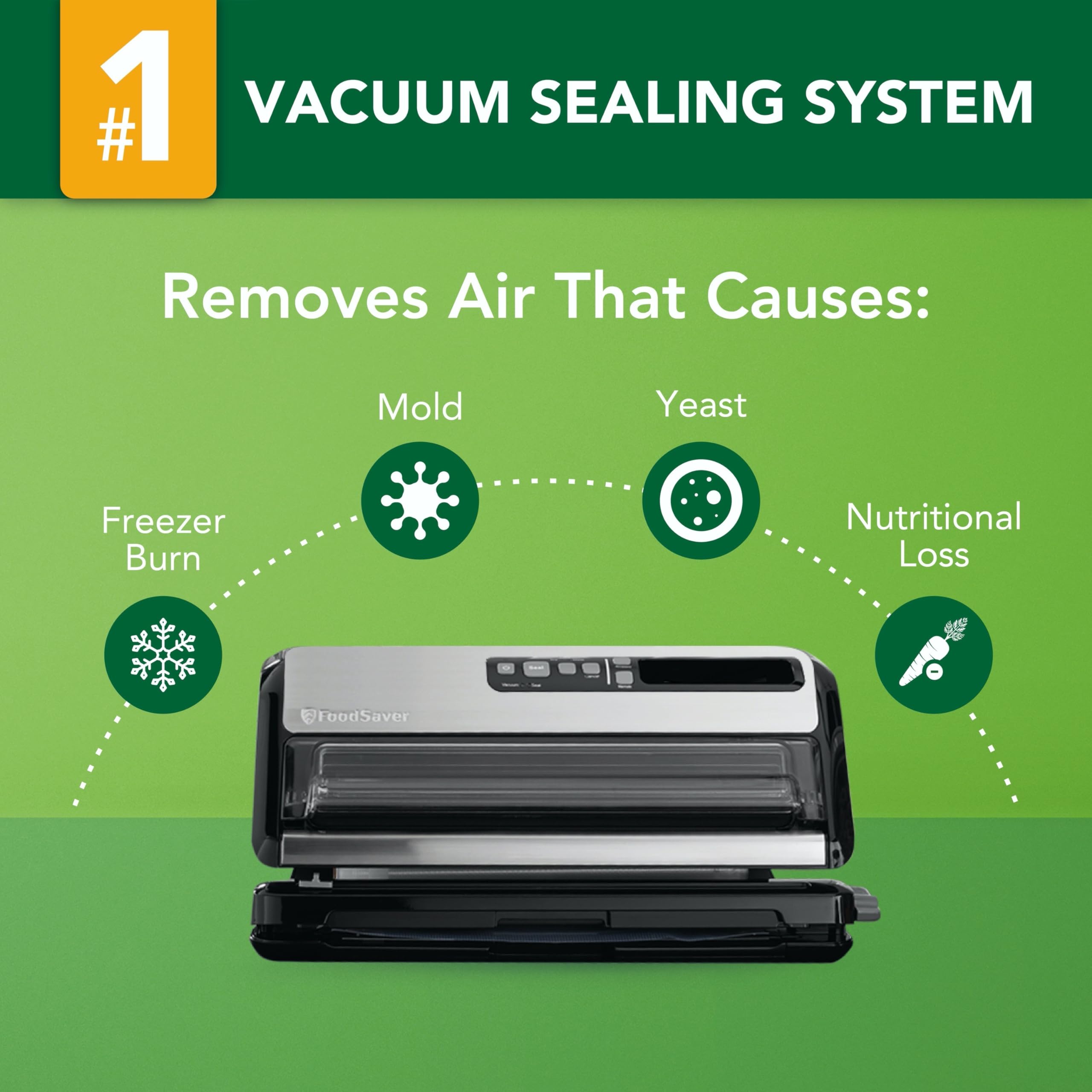 FOODSAVER Vacuum Sealer Machine, Stainless Steel, 9.3x17.6x9.6 inches, Black, Model FM5200015, Includes Sealer Bags and Roll