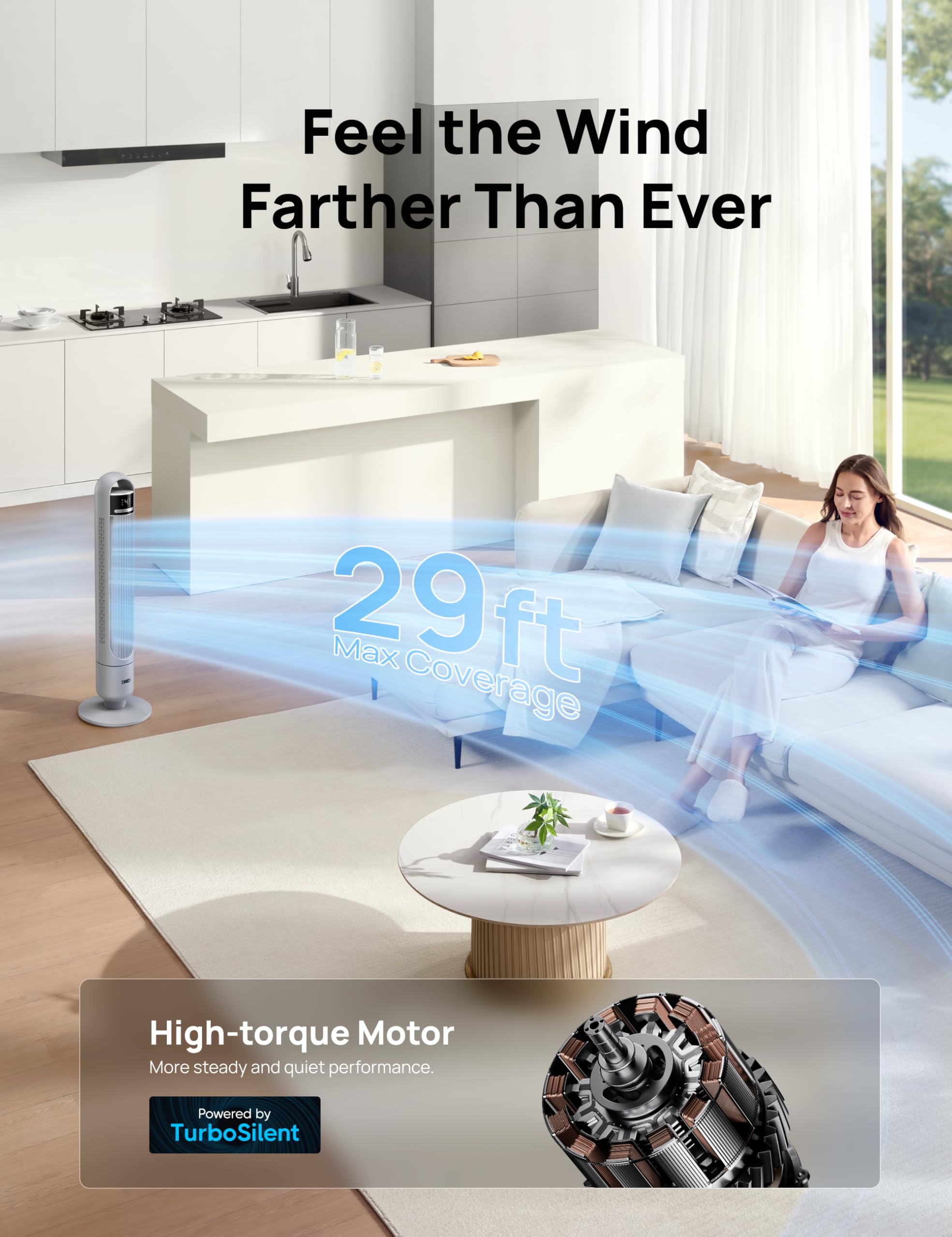 Dreo Tower Fan For Bedroom, 4 Speeds, 3 Modes Standing Fans For Room With 90 Wide Oscillating, 28Db Quiet For Sleep, 25Ft/S Velo