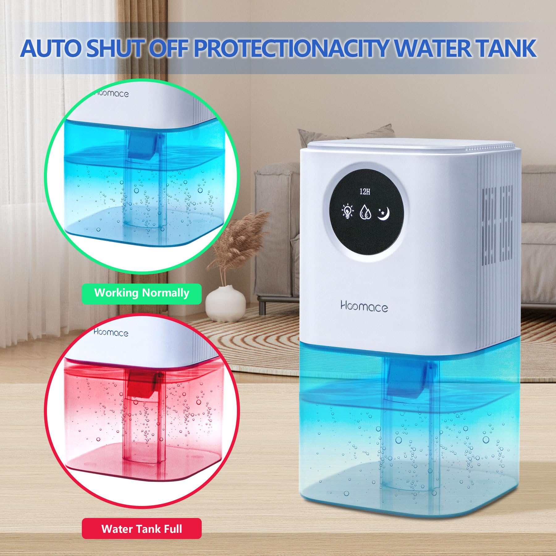 Hoomace Dehumidifier For Bathroom, 58 Oz Small Dehumidifiers For Bedroom With Auto Shut Off Timer 7 Colorful Light,Potable Dehum